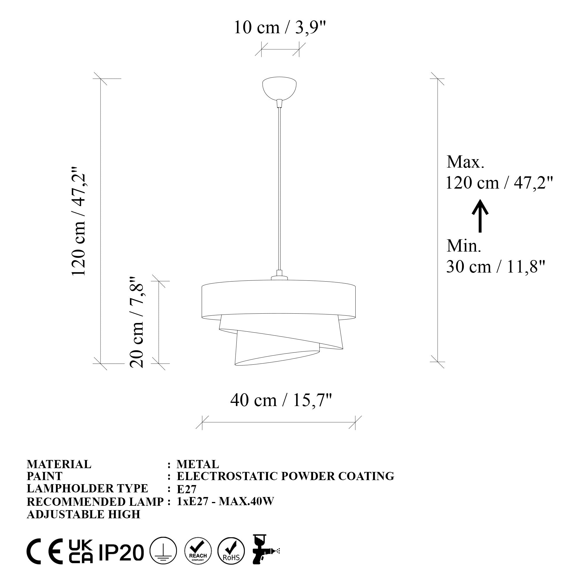 Candeeiro de Teto – Altura ajustável – Branco – Material metálico