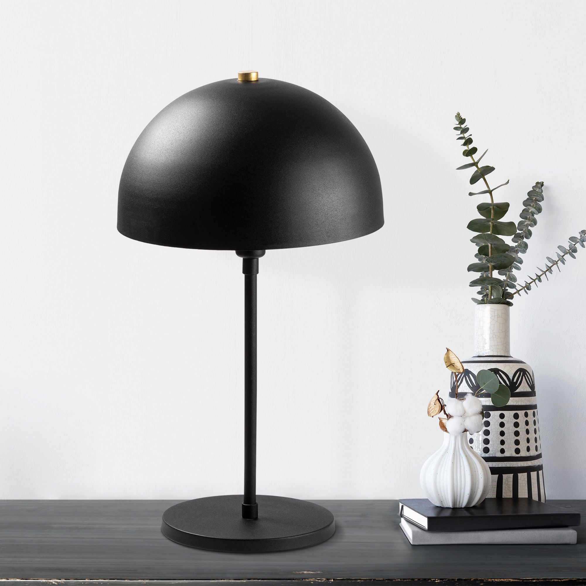 Candeeiro de Mesa Moderna com Corpo em Metal, Acabamento Preto e Antigo, 28 x 28 x 50 cm | Soquete E14, Cabo de 200 cm, Design Industrial Elegante para Casa e Escritório
