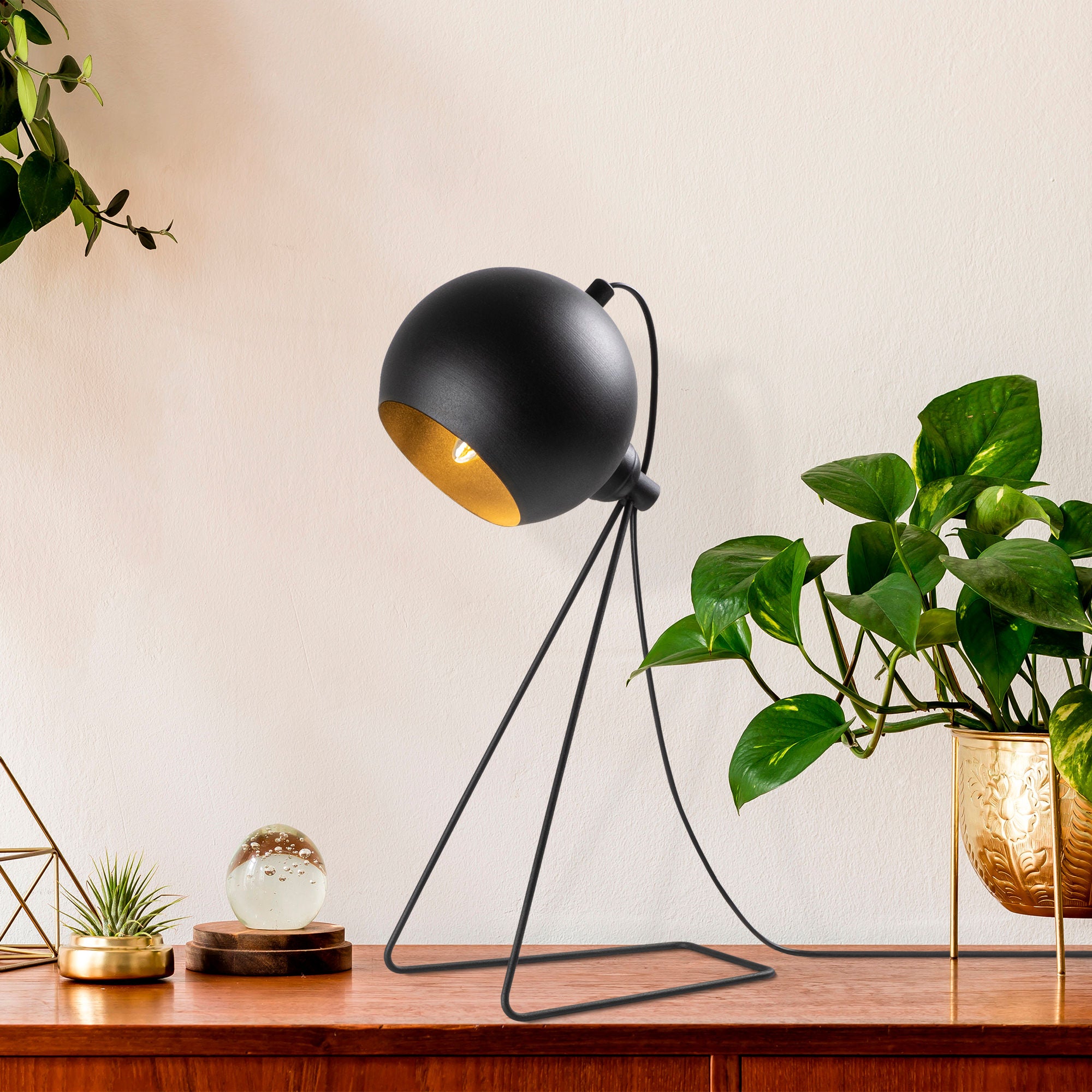 Candeeiro de Mesa Elegante em Metal, Preta e Dourada, 28 x 15 x 45 cm | Soquete E14, 40 W máx., Cabo de 200 cm, Interruptor Liga/Desliga | Design Industrial Escandinavo Moderno