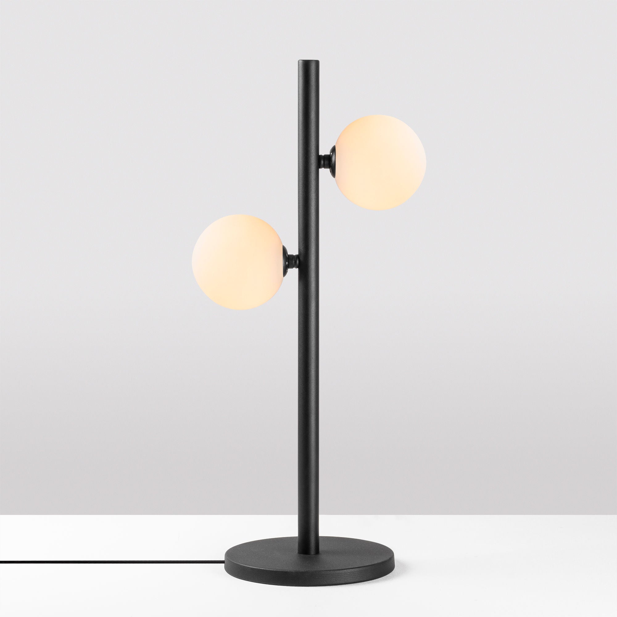 Candeeiro de Mesa moderna com corpo de metal e tampa de vidro, preta e branca, 26 x 18 x 52 cm | IP20, 2 soquetes G9, cabo de 200 cm | Design industrial e escandinavo elegante