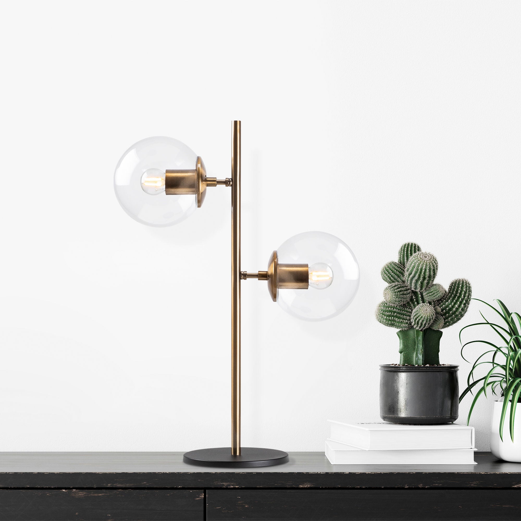 Candeeiro de Mesa elegante com corpo de metal e tampa de vidro, cobre vintage, 40 x 17 x 57 cm | 2 soquetes E14, cabo de 200 cm, design escandinavo moderno