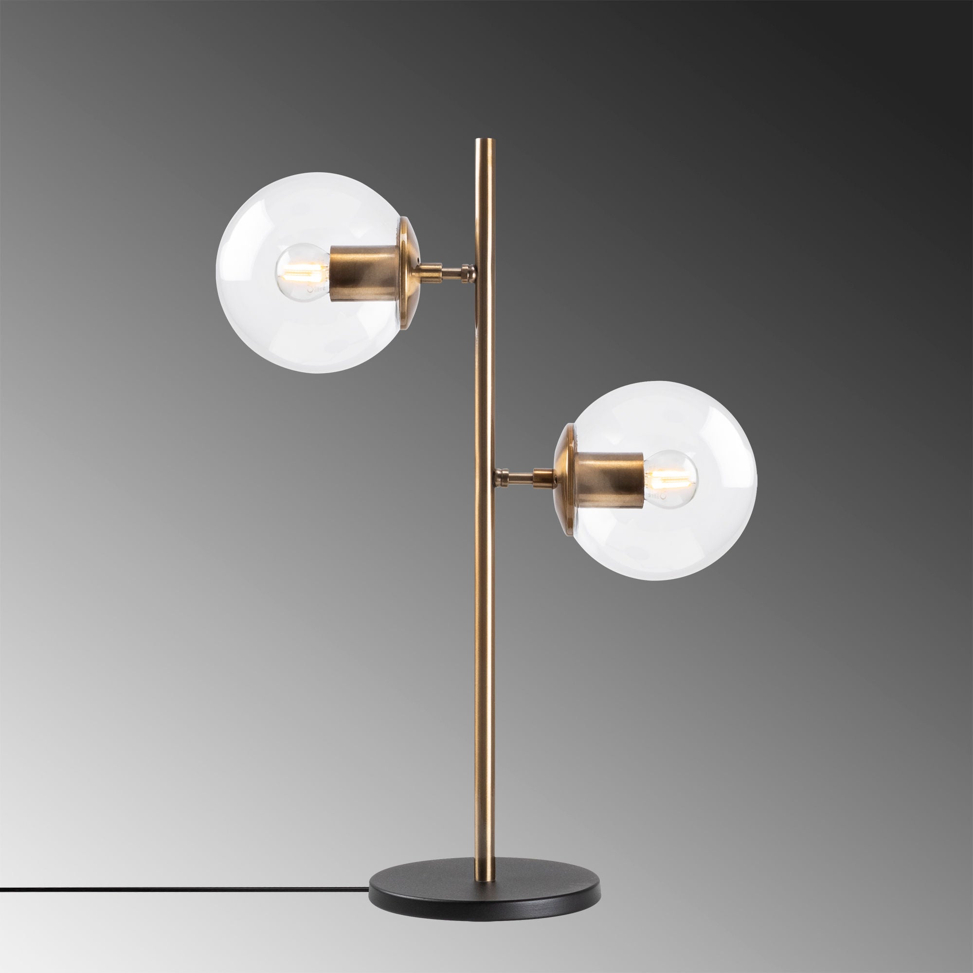 Candeeiro de Mesa elegante com corpo de metal e tampa de vidro, cobre vintage, 40 x 17 x 57 cm | 2 soquetes E14, cabo de 200 cm, design escandinavo moderno