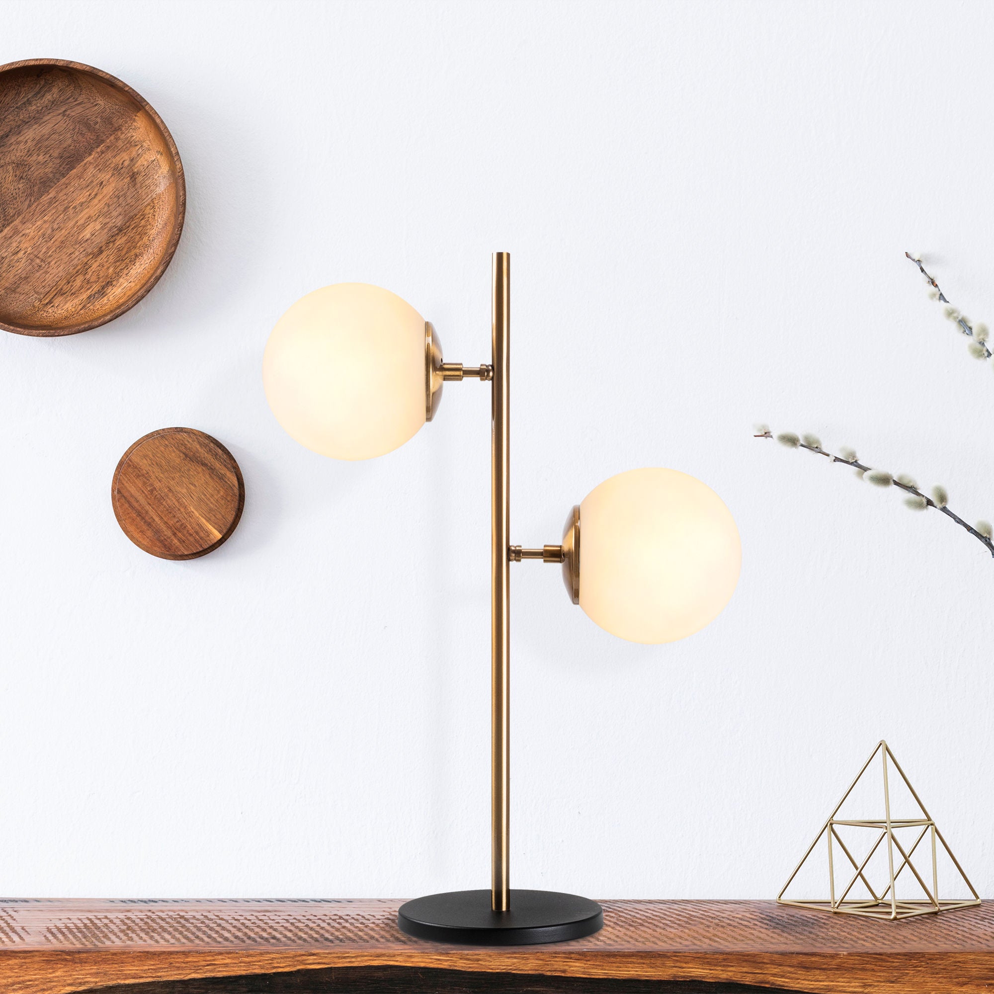 Candeeiro de Mesa moderna com corpo de metal e tampa de vidro, design vintage, 40 x 17 x 57 cm, 2 soquetes E14, cabo de 200 cm, perfeita para decoração glamorosa e escandinava