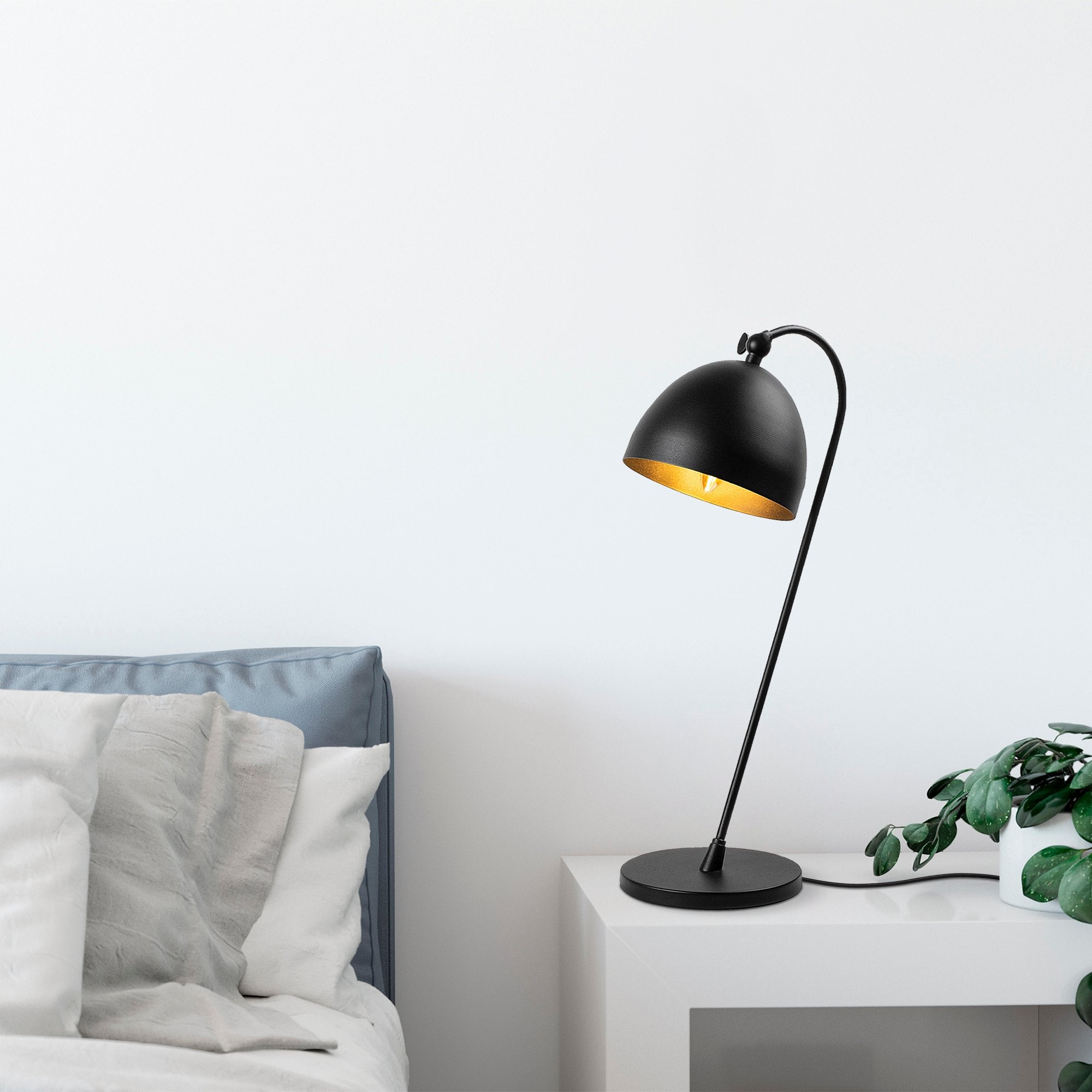 Candeeiro de Mesa Moderna, Preta e Dourada, 18 x 26 x 54 cm | Corpo em Metal, Soquete E14, 40 W Máx., Cabo de 200 cm | Design Industrial e Escandinavo Elegante