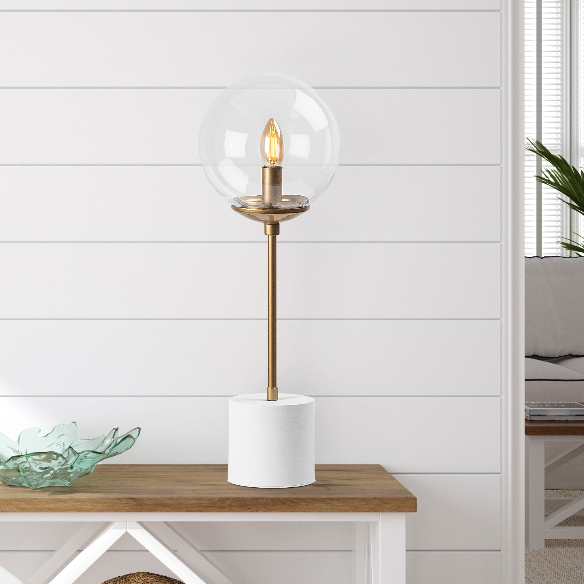 Candeeiro de Mesa Moderna com Corpo de Metal e Tampa de Vidro, 20 x 20 x 57 cm, Branca | Soquete E14, 40 W Máx., Cabo de 200 cm | Design Escandinavo Elegante para Decoração de Casa