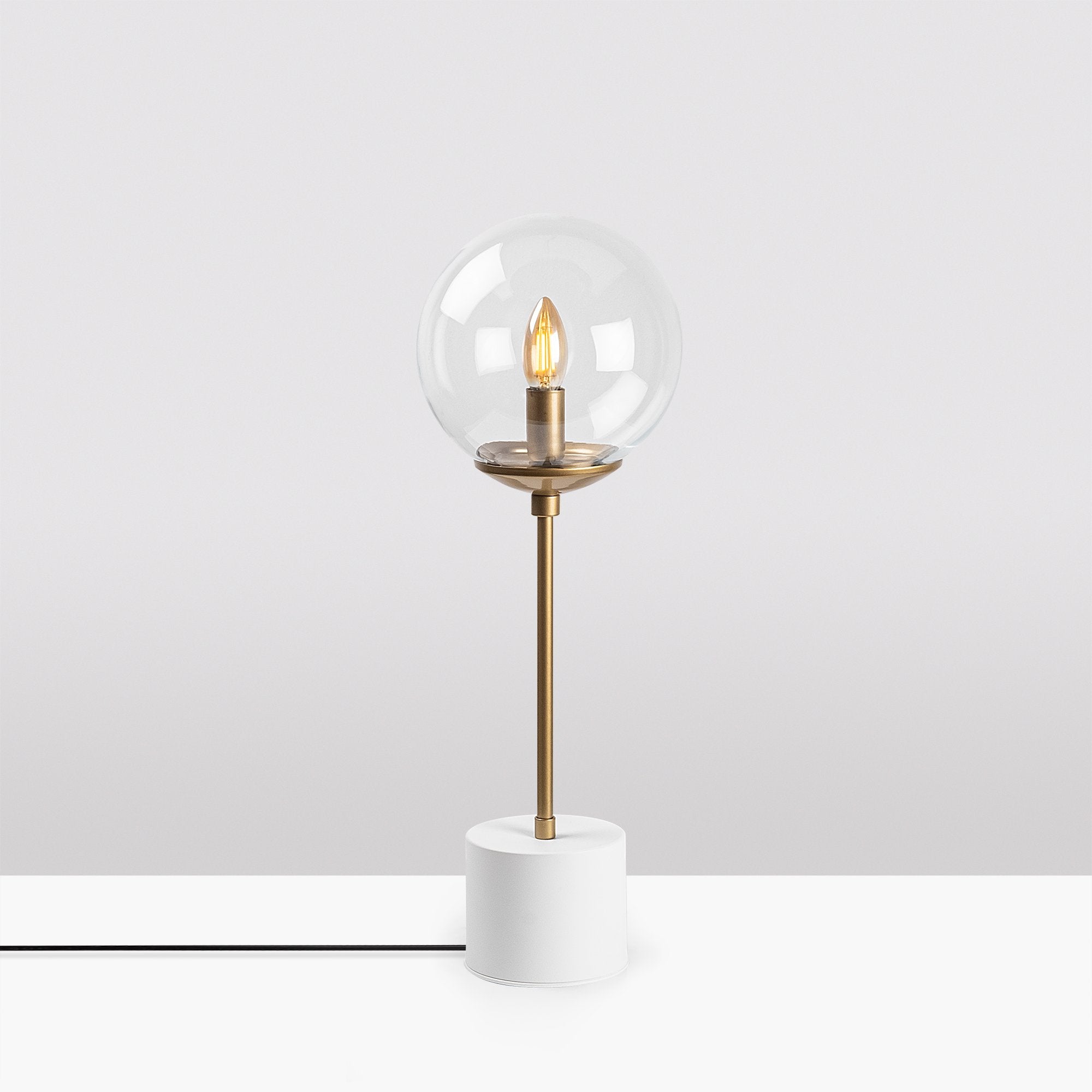 Candeeiro de Mesa Moderna com Corpo de Metal e Tampa de Vidro, 20 x 20 x 57 cm, Branca | Soquete E14, 40 W Máx., Cabo de 200 cm | Design Escandinavo Elegante para Decoração de Casa
