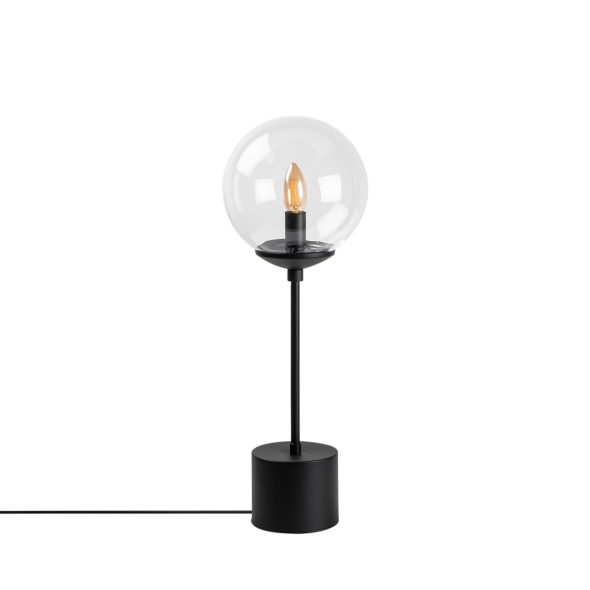 Candeeiro de Mesa Preta Moderna, Corpo de Metal com Tampa de Vidro, 20 x 20 x 57 cm | Soquete E14, Potência Máxima de 40 W, Cabo de 200 cm | Design Industrial Elegante para Casa e Escritório