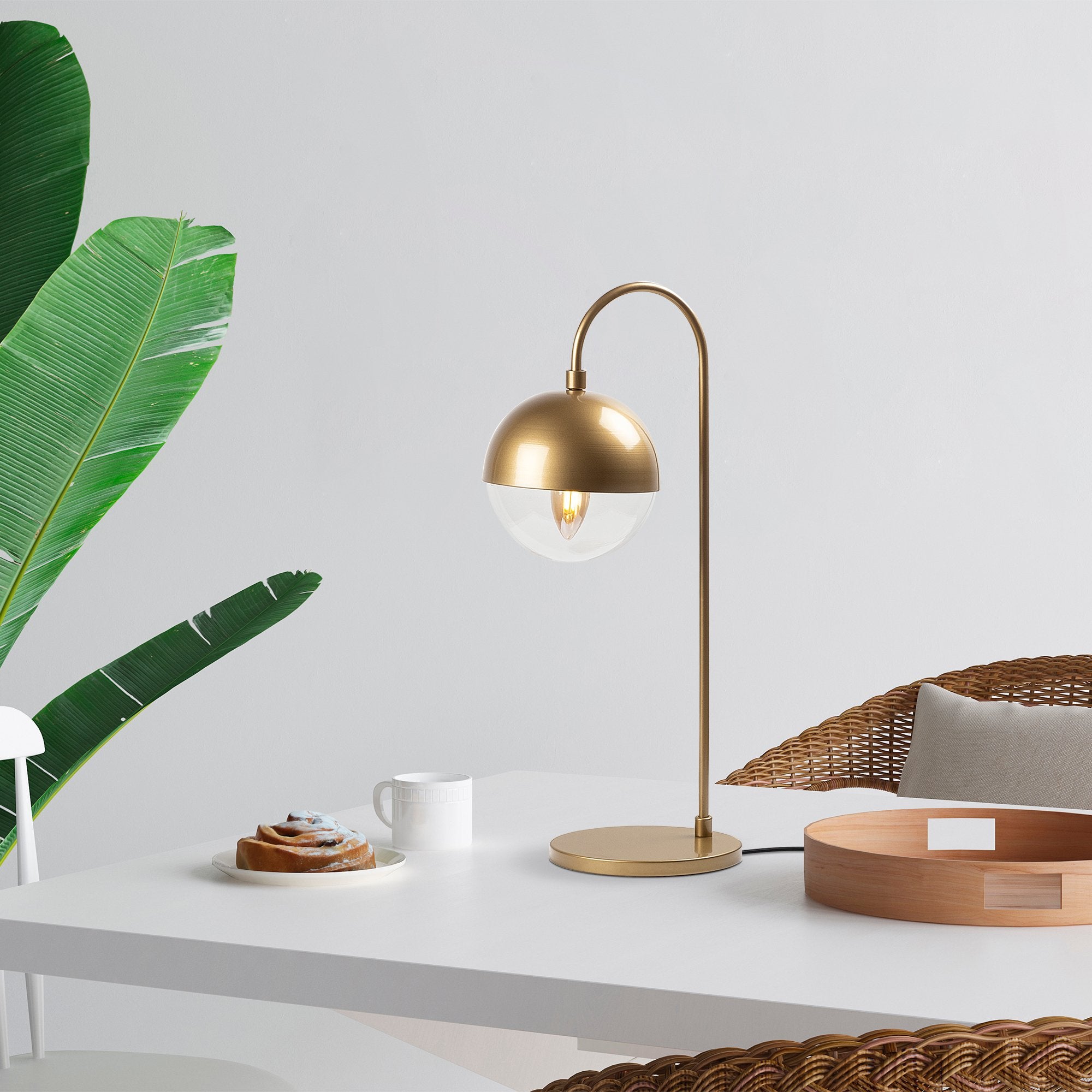 Candeeiro de Mesa Elegante Dourada, Corpo de Metal com Tampa de Vidro, 18 x 25 x 53 cm | Soquete E14, 40 W Máx., Cabo de 200 cm | Design Escandinavo Moderno para Espaços Glamourosos