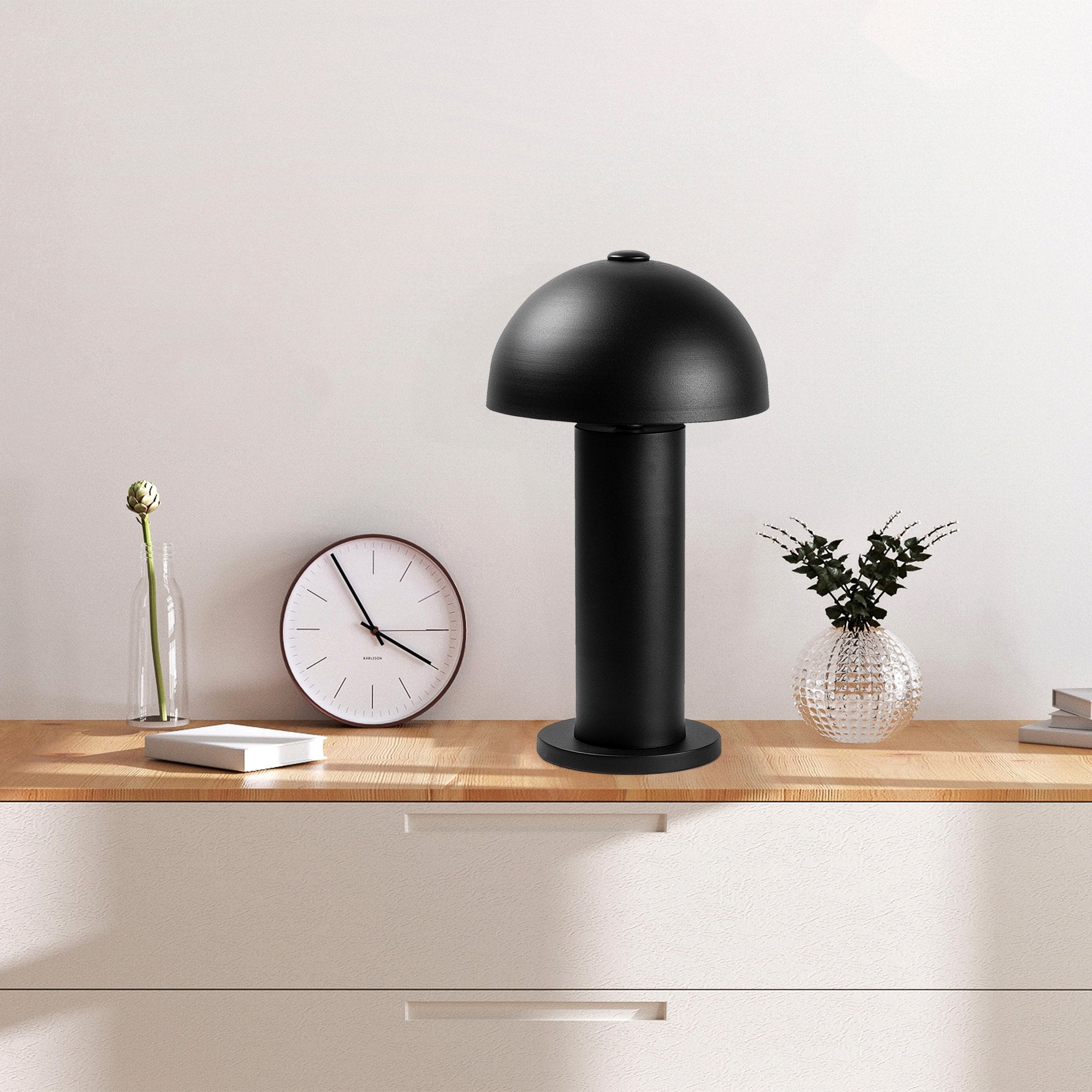 Candeeiro de Mesa Preta Moderna, Corpo de Metal, 26 x 26 x 49 cm | Soquete E14, 40 W máx., Cabo de 200 cm | Design Industrial e Escandinavo Elegante para Casa e Escritório