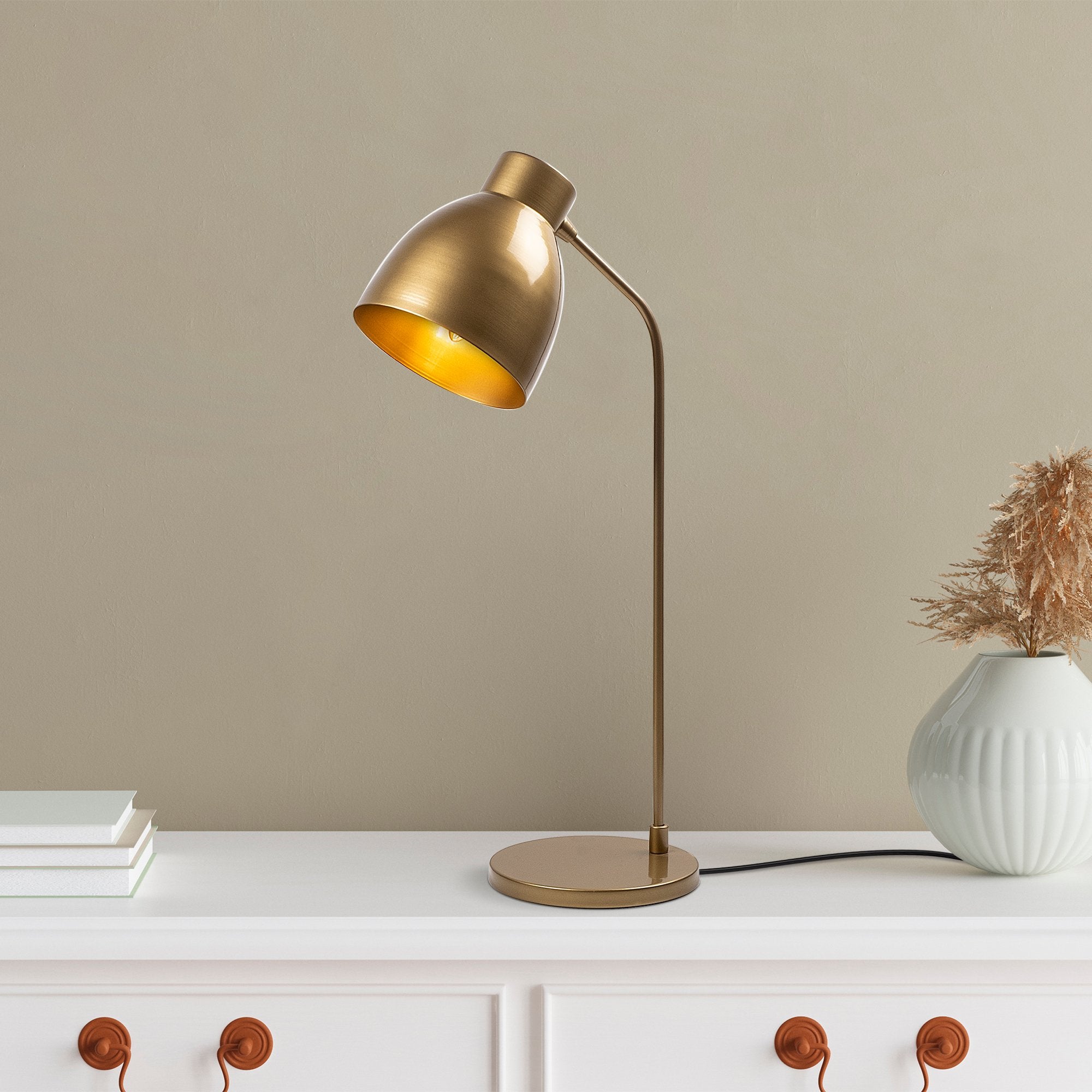 Candeeiro de Mesa Elegante em Cobre, Corpo em Metal, 60 cm de Altura, 15 cm de Diâmetro da Base | IP20, Soquete E14, Cabo de 200 cm | Design Moderno e Glamouroso para Casa e Escritório