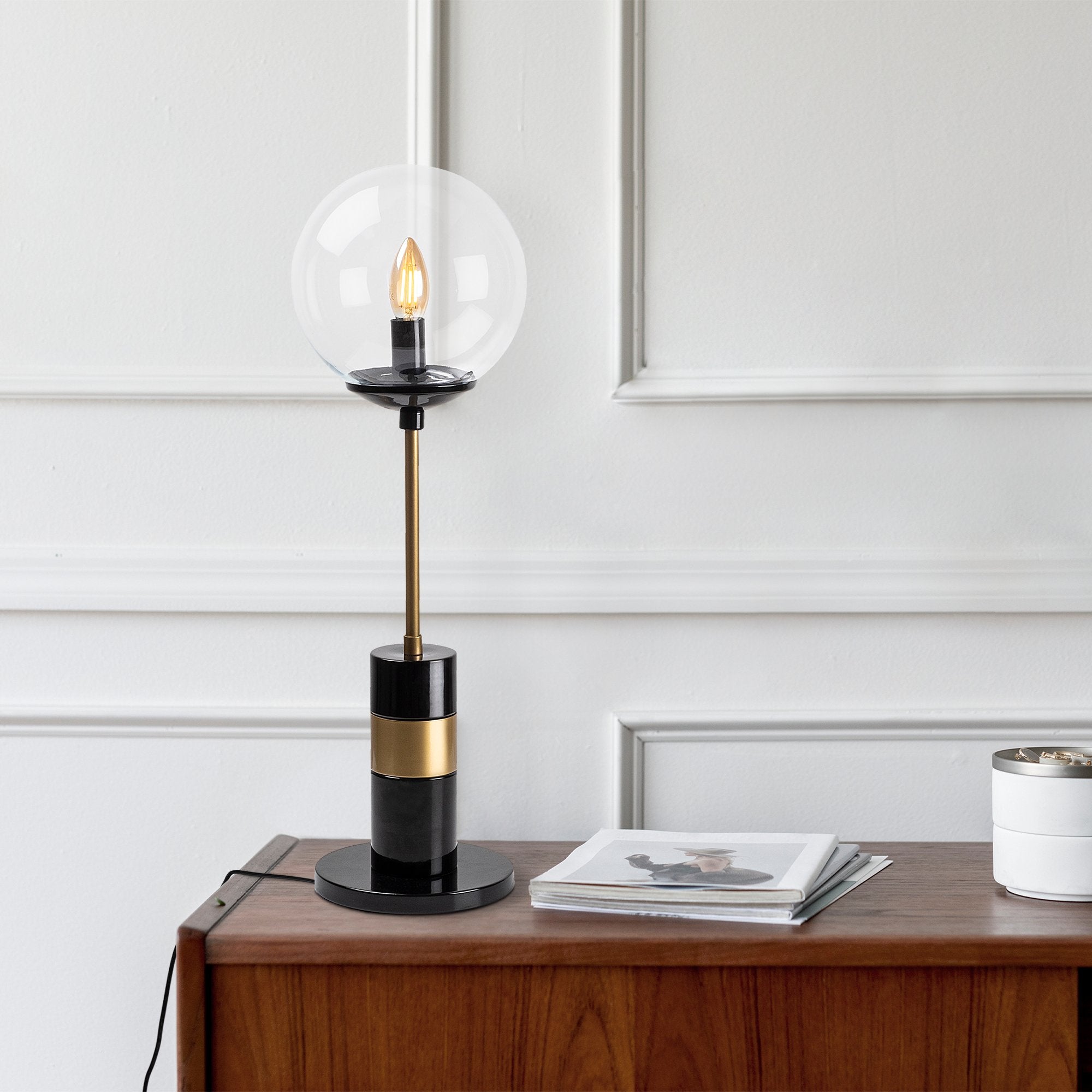 Candeeiro de Mesa Moderna com Corpo em Metal, Acabamento Preto e Antigo, 20 x 20 x 64 cm | Soquete E14, Máx. 40 W, Cabo de 200 cm | Design Elegante, Glamouroso e Escandinavo