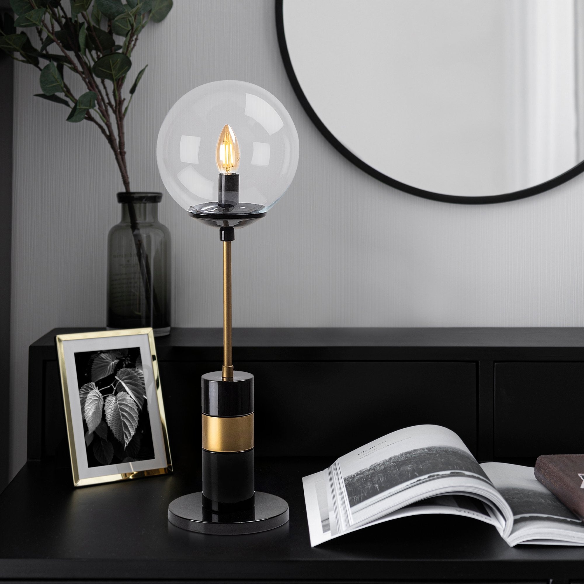 Candeeiro de Mesa Moderna com Corpo em Metal, Acabamento Preto e Antigo, 20 x 20 x 64 cm | Soquete E14, Máx. 40 W, Cabo de 200 cm | Design Elegante, Glamouroso e Escandinavo