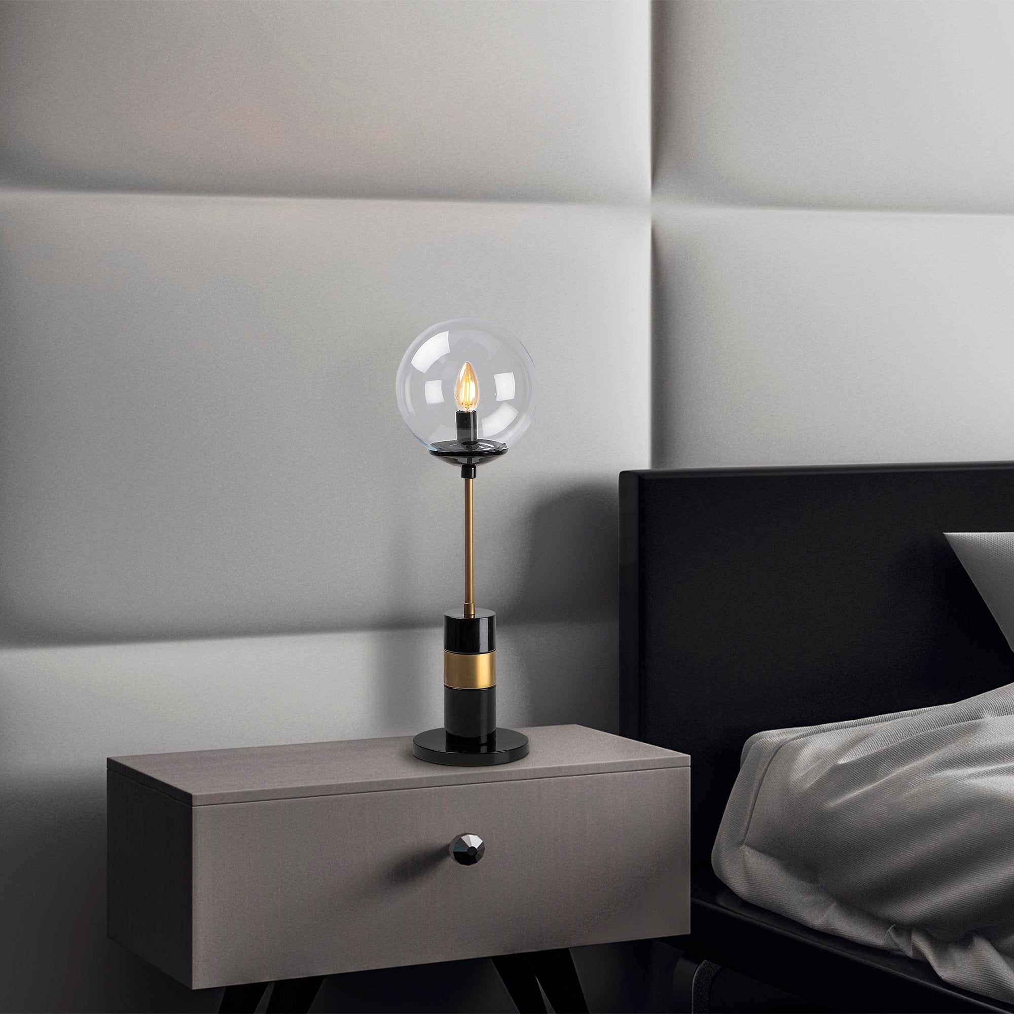 Candeeiro de Mesa Moderna com Corpo em Metal, Acabamento Preto e Antigo, 20 x 20 x 64 cm | Soquete E14, Máx. 40 W, Cabo de 200 cm | Design Elegante, Glamouroso e Escandinavo