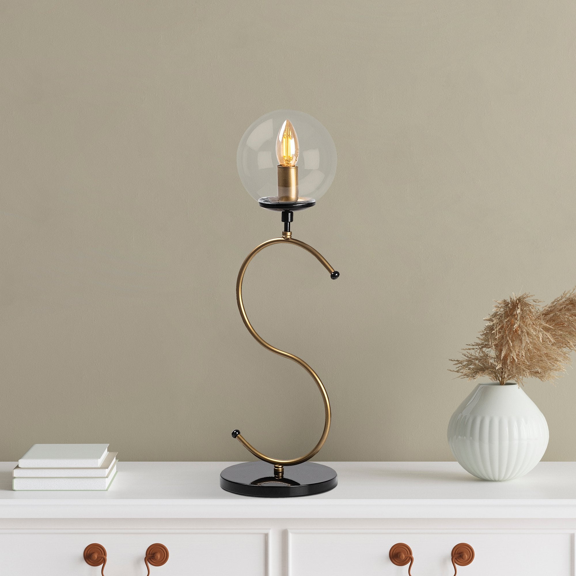 Candeeiro de Mesa Moderna com Corpo em Metal, Acabamento Preto e Antigo, 18 x 19 x 57 cm | Soquete E14, Potência Máxima de 40 W, Cabo de 200 cm | Design Glamouroso e Elegante para Decoração de Casa