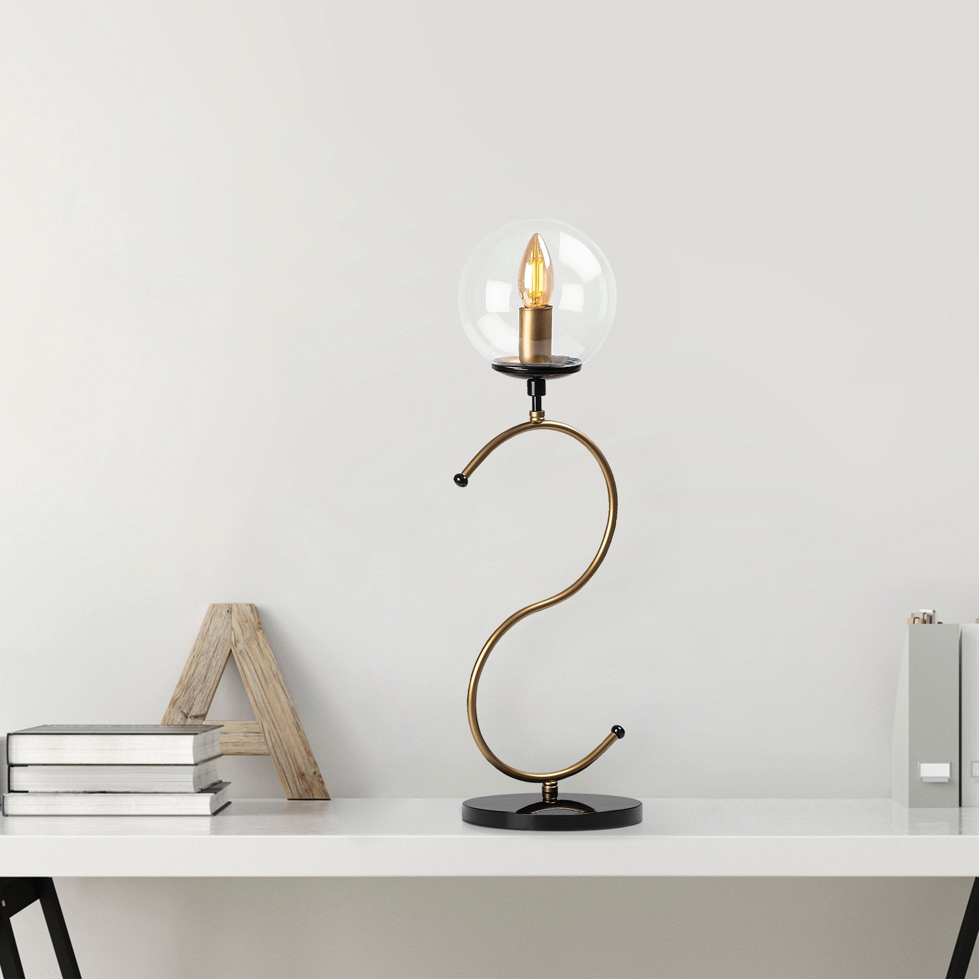 Candeeiro de Mesa Moderna com Corpo em Metal, Acabamento Preto e Antigo, 18 x 19 x 57 cm | Soquete E14, Potência Máxima de 40 W, Cabo de 200 cm | Design Glamouroso e Elegante para Decoração de Casa