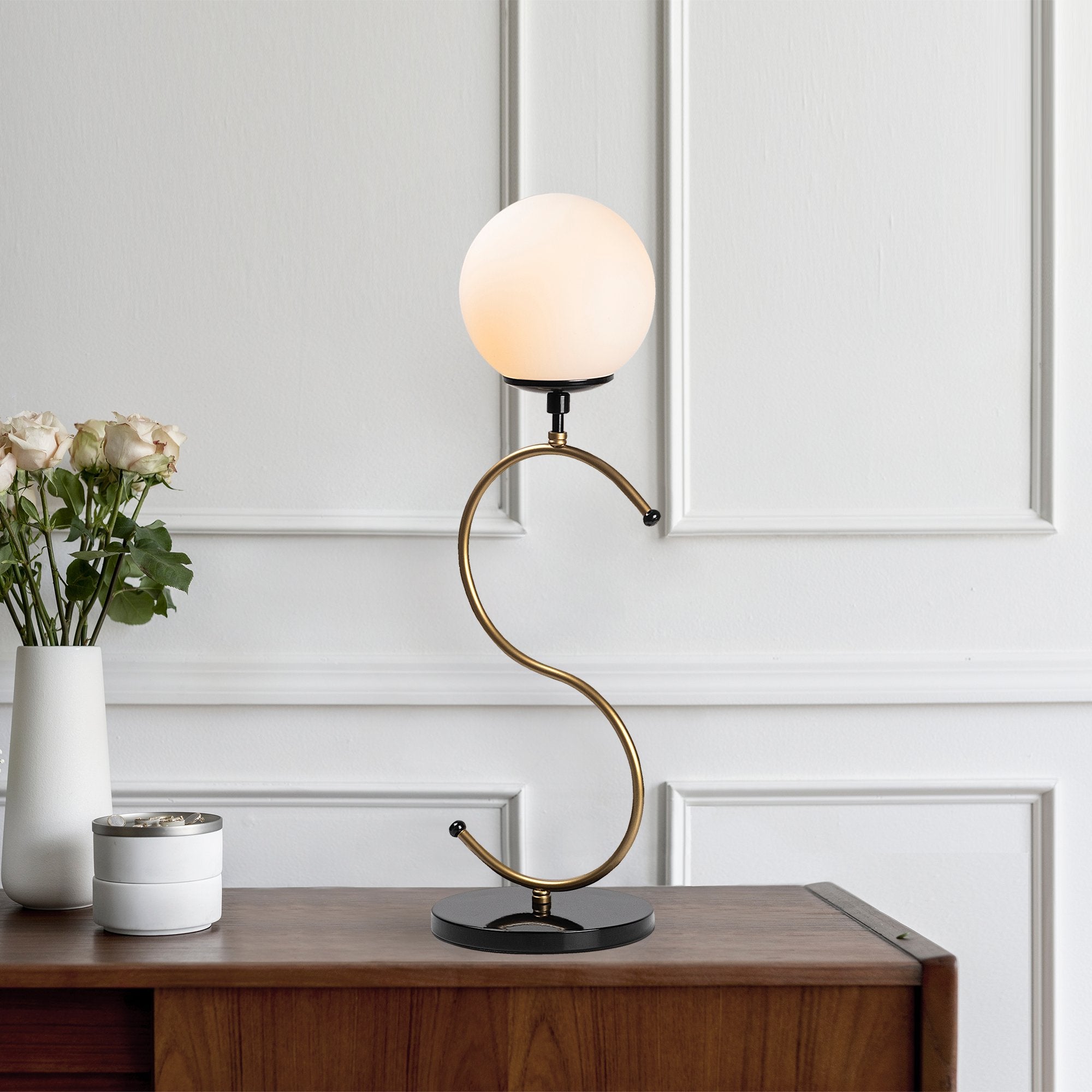 Candeeiro de Mesa Moderna com Corpo de Metal e Tampa de Vidro, Preta e Dourada, 18 x 19 x 57 cm | Soquete E14, Máx. 40 W, Cabo de 200 cm | Decoração Elegante e Glamourosa para Casa