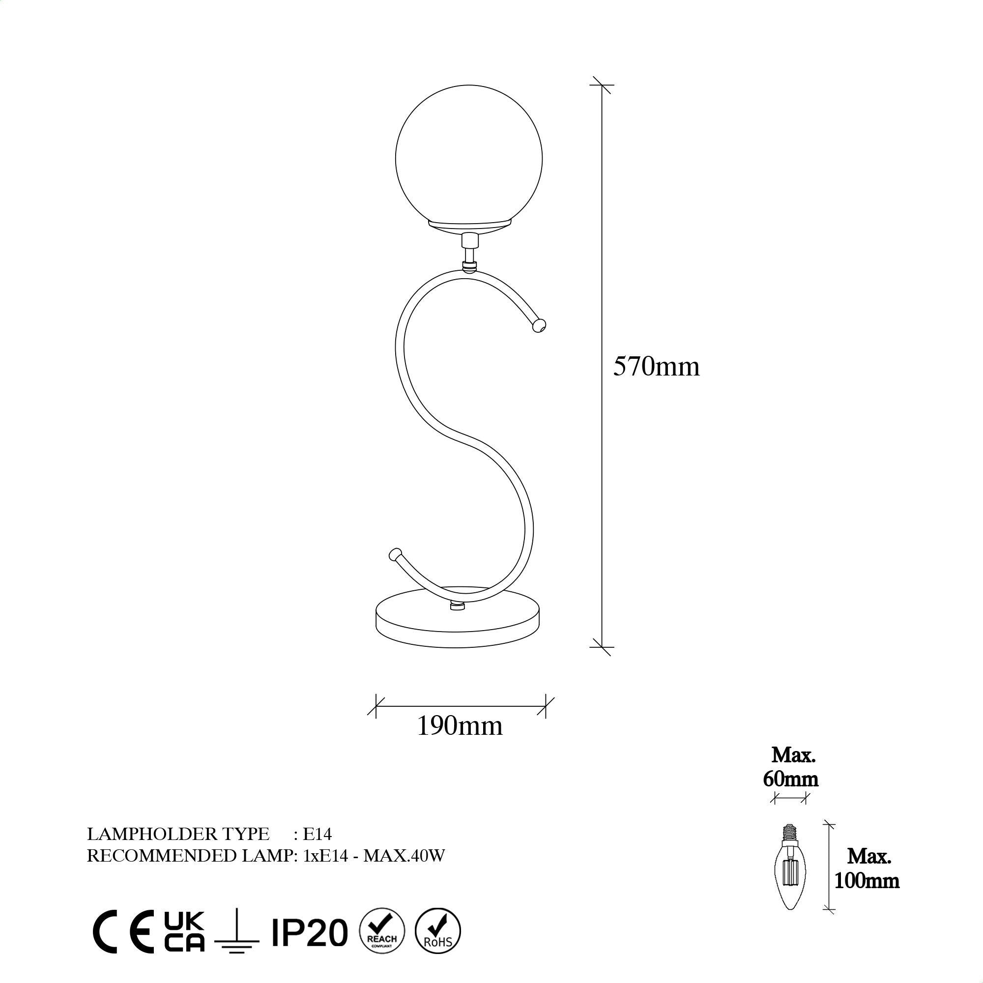 Candeeiro de Mesa Moderna com Corpo de Metal e Tampa de Vidro, Preta e Dourada, 18 x 19 x 57 cm | Soquete E14, Máx. 40 W, Cabo de 200 cm | Decoração Elegante e Glamourosa para Casa