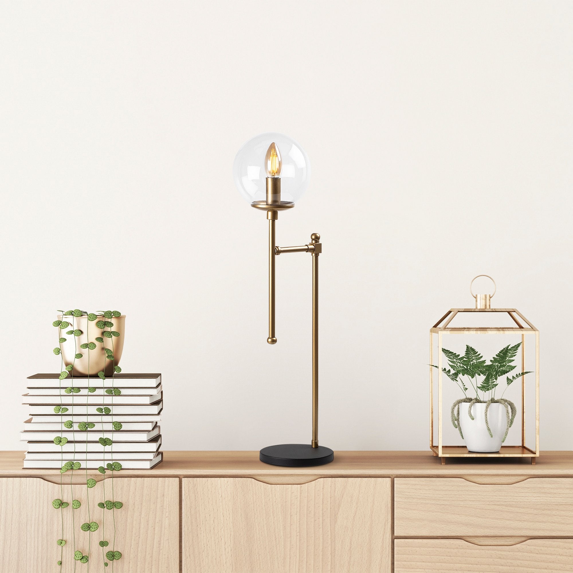 Candeeiro de Mesa moderna dourada, corpo de metal, 18 x 24 x 66 cm, soquete E14, 40 W máx., cabo de 200 cm, design escandinavo elegante para decoração de casa e escritório