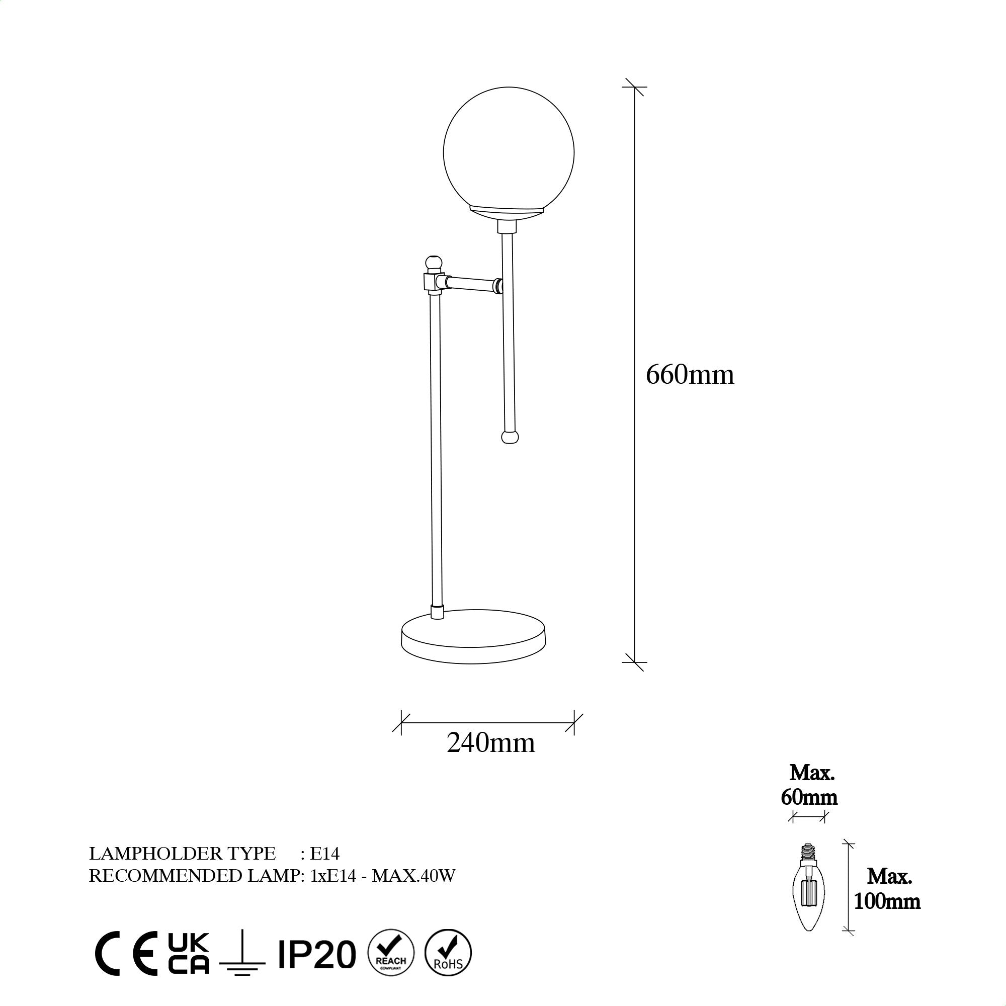 Candeeiro de Mesa moderna dourada, corpo de metal, 18 x 24 x 66 cm, soquete E14, 40 W máx., cabo de 200 cm, design escandinavo elegante para decoração de casa e escritório