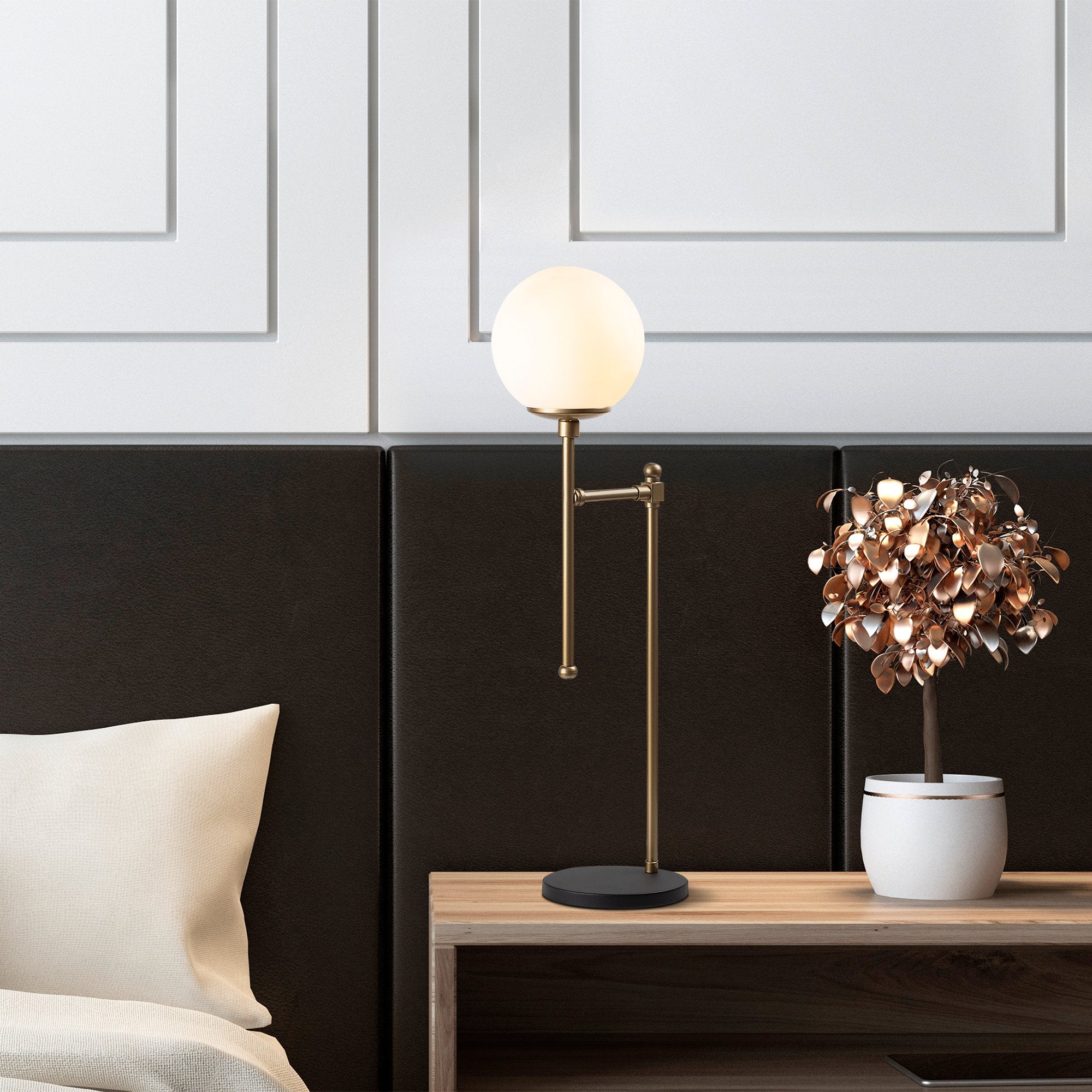 Candeeiro de Mesa moderna dourada, corpo de metal, 18 x 24 x 66 cm, soquete E14, 40 W máx., cabo de 200 cm, design escandinavo elegante para decoração de casa e escritório