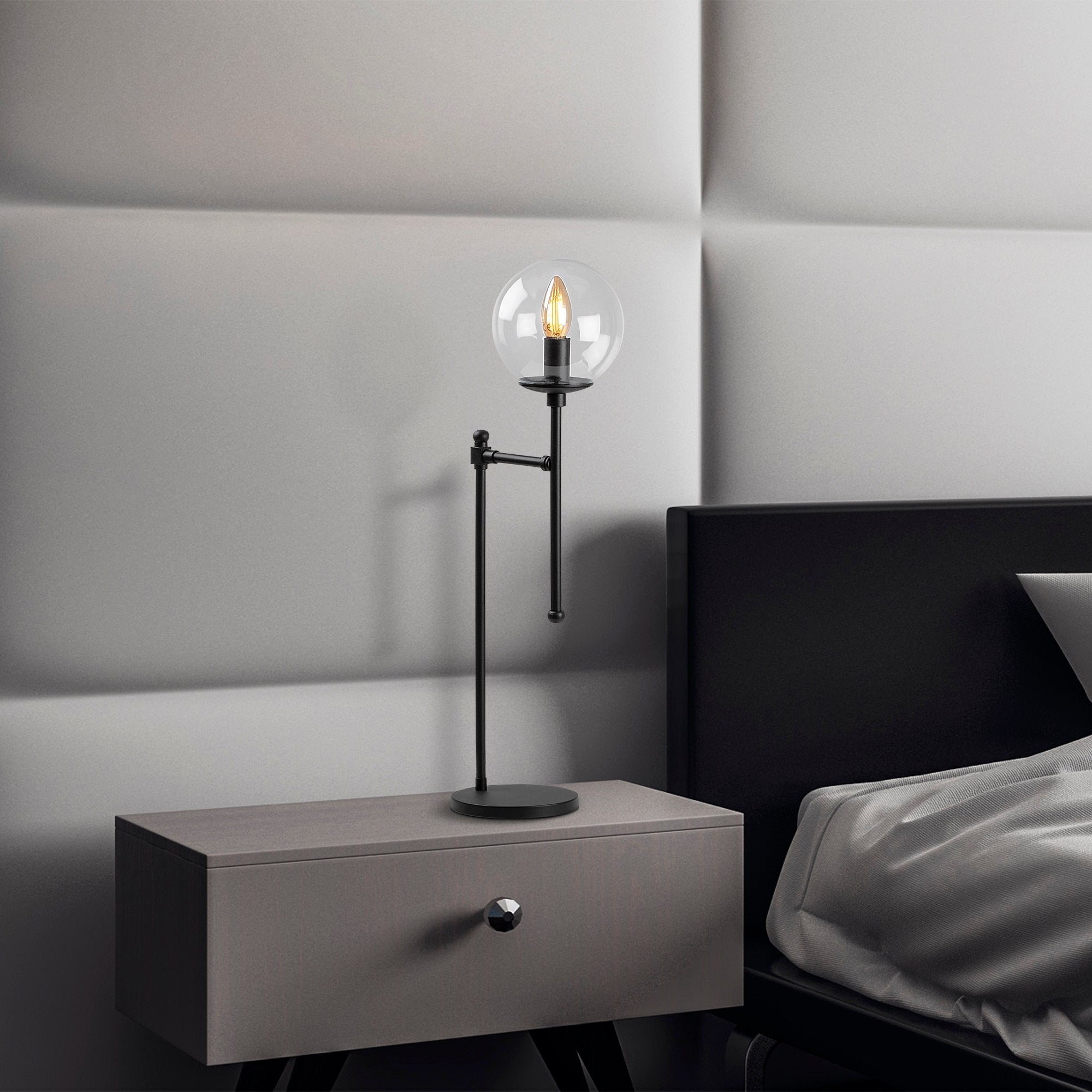 Candeeiro de Mesa Moderna Preta com Corpo de Metal, 18 x 24 x 66 cm | Soquete E14, 40 W máx., Cabo de 200 cm | Design Industrial e Escandinavo Elegante para Decoração de Casa