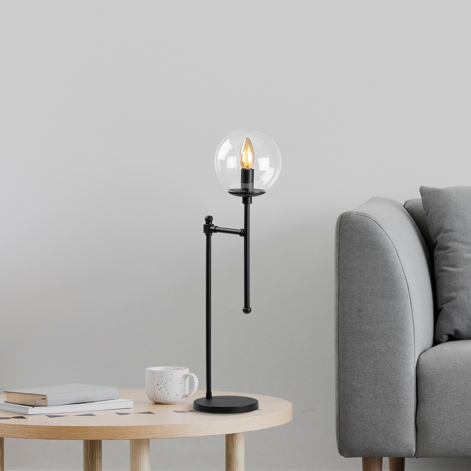 Candeeiro de Mesa Moderna Preta com Corpo de Metal, 18 x 24 x 66 cm | Soquete E14, 40 W máx., Cabo de 200 cm | Design Industrial e Escandinavo Elegante para Decoração de Casa