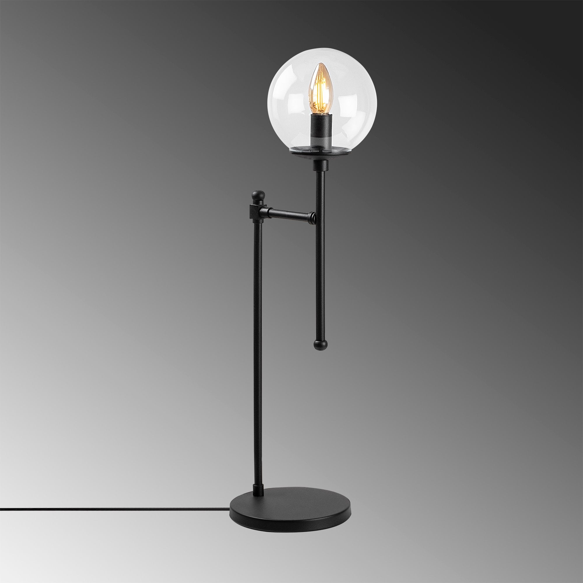 Candeeiro de Mesa Moderna Preta com Corpo de Metal, 18 x 24 x 66 cm | Soquete E14, 40 W máx., Cabo de 200 cm | Design Industrial e Escandinavo Elegante para Decoração de Casa