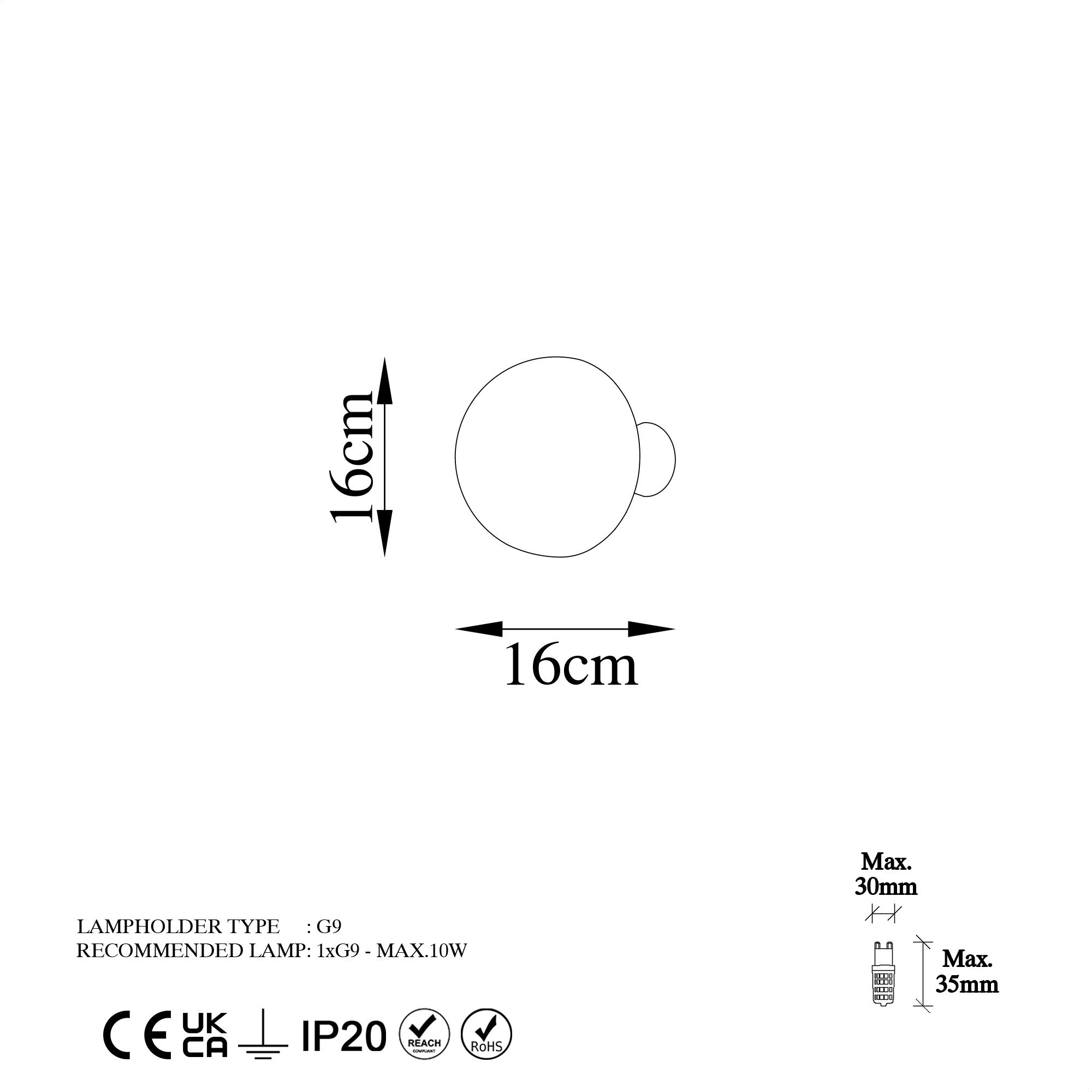 Candeeiro de Parede – 16 cm de Diâmetro – Dourado – Metal