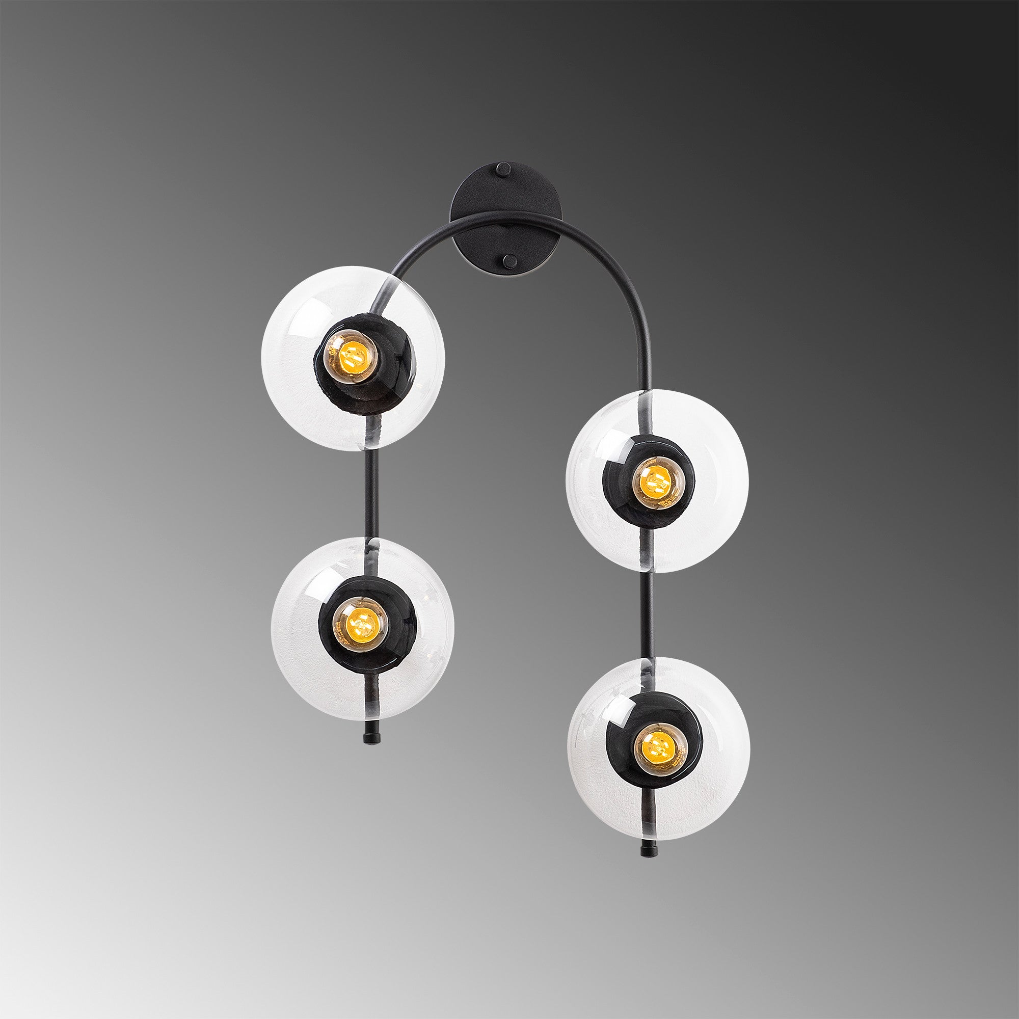 Candeeiro de Parede preta moderna, corpo de metal e tampa de vidro, 62 cm de altura | IP20, 4 soquetes E14, design industrial e escandinavo | Ideal para casa e escritório