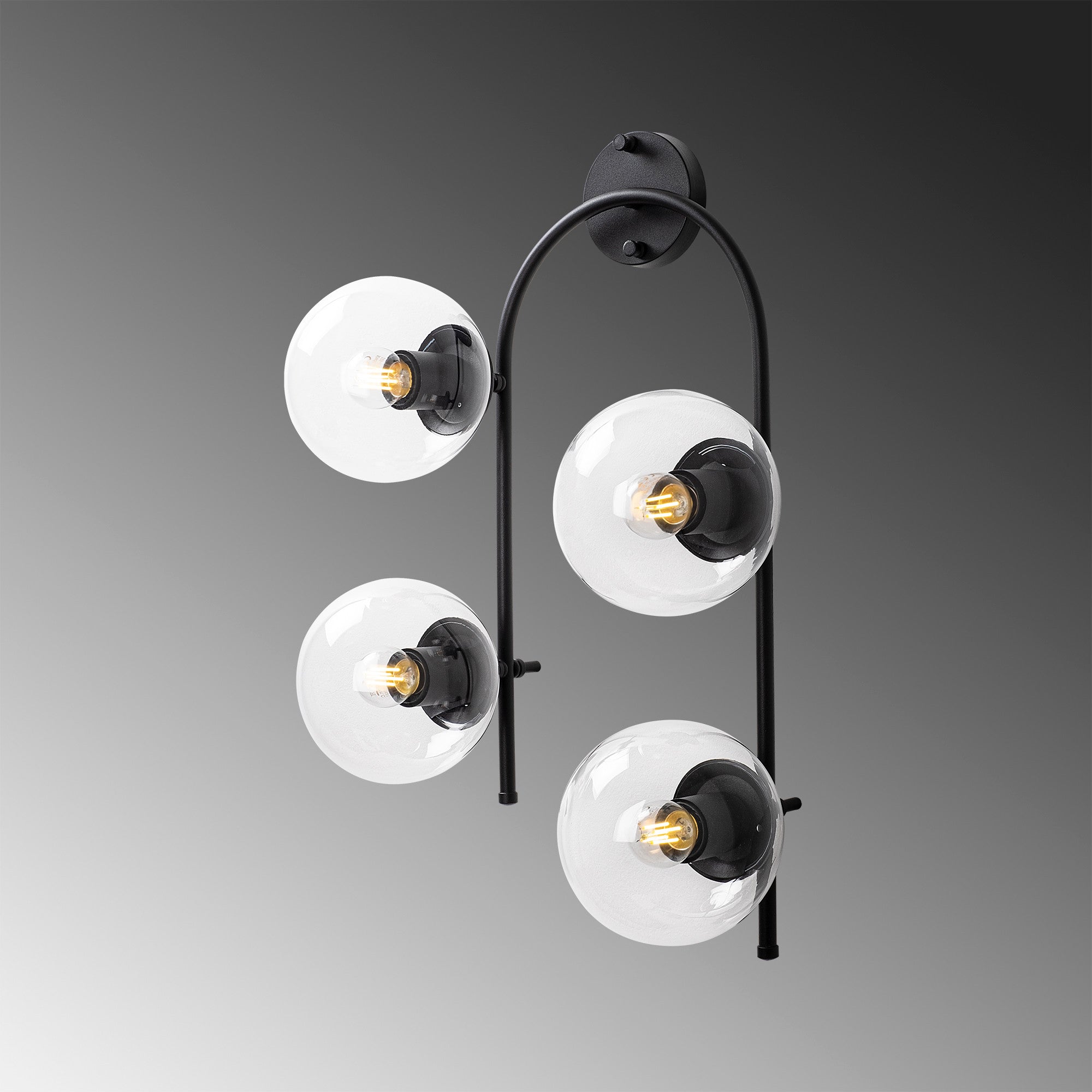 Candeeiro de Parede preta moderna, corpo de metal e tampa de vidro, 62 cm de altura | IP20, 4 soquetes E14, design industrial e escandinavo | Ideal para casa e escritório