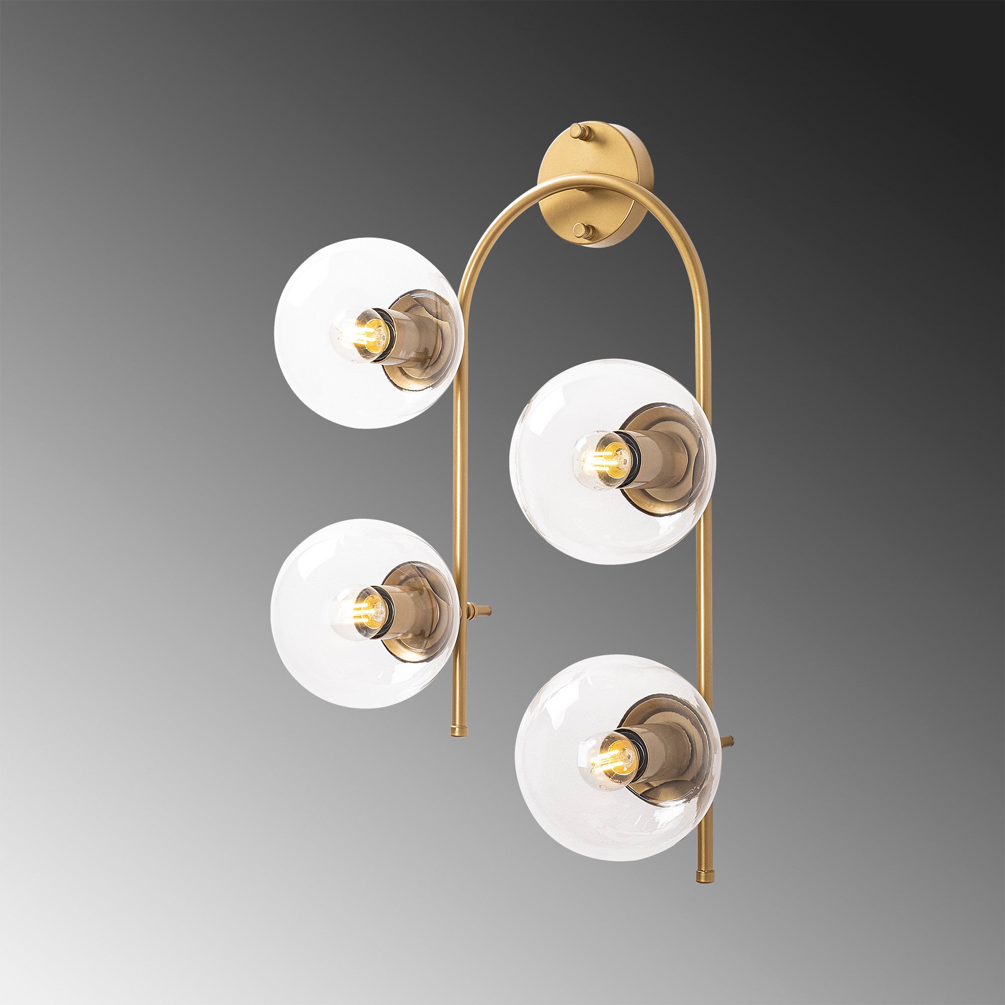 Candeeiro de Parede Elegante, Dourado Brilhante, 40 x 26 cm | Corpo em Metal, Tampa de Vidro, IP20 | 4 Soquetes E14, Design Escandinavo Moderno para Espaços Glamourosos