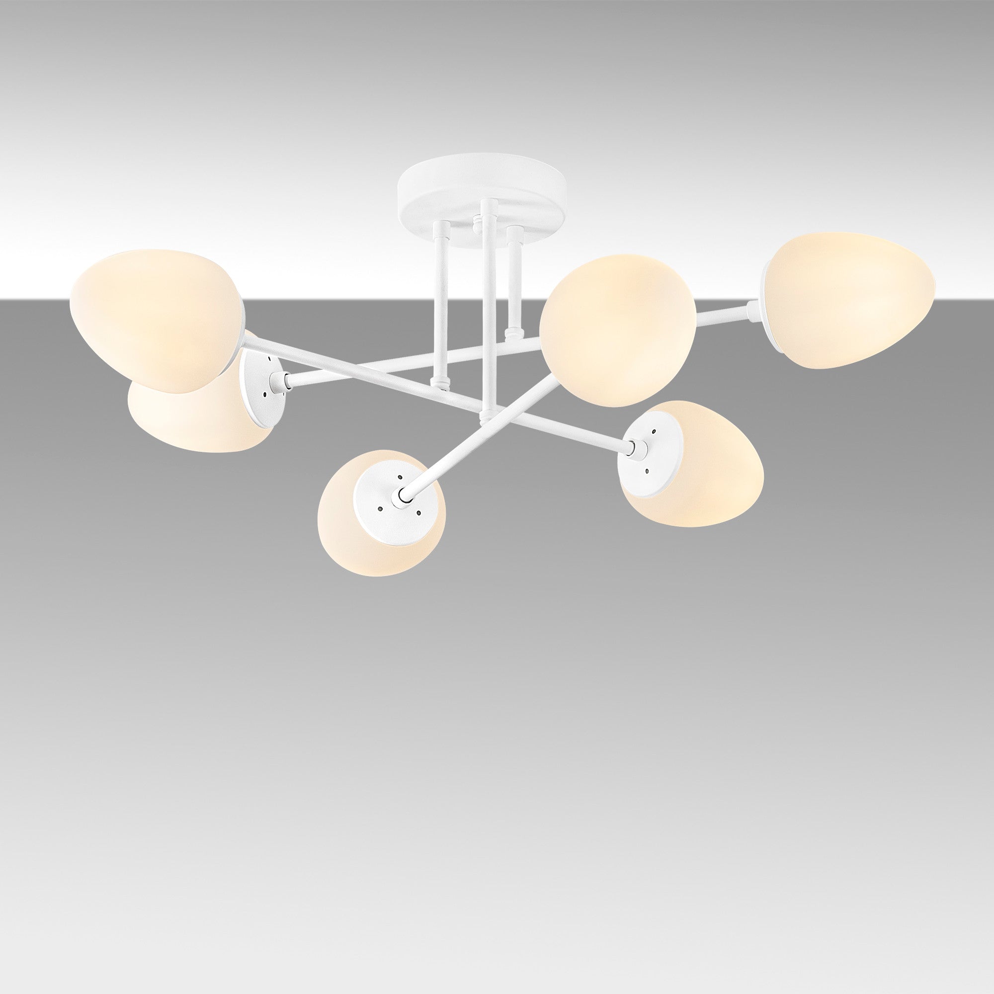 Candeeiro de Teto branco moderno, 81 x 81 cm, corpo de metal e tampa de vidro, 6 soquetes E14, design escandinavo elegante, perfeito para casa e escritório