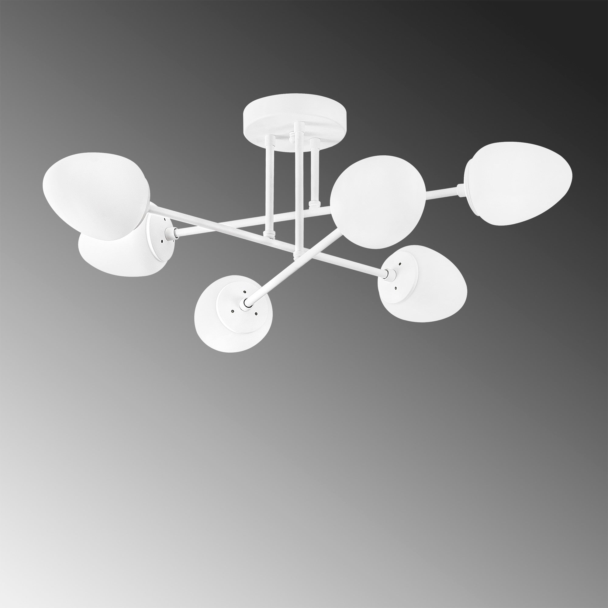 Candeeiro de Teto branco moderno, 81 x 81 cm, corpo de metal e tampa de vidro, 6 soquetes E14, design escandinavo elegante, perfeito para casa e escritório