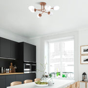 Candeeiro de Teto elegante de cobre, 81 x 81 cm, corpo de metal e tampa de vidro, 6 soquetes E14, design escandinavo moderno, perfeito para decoração glamorosa de casa