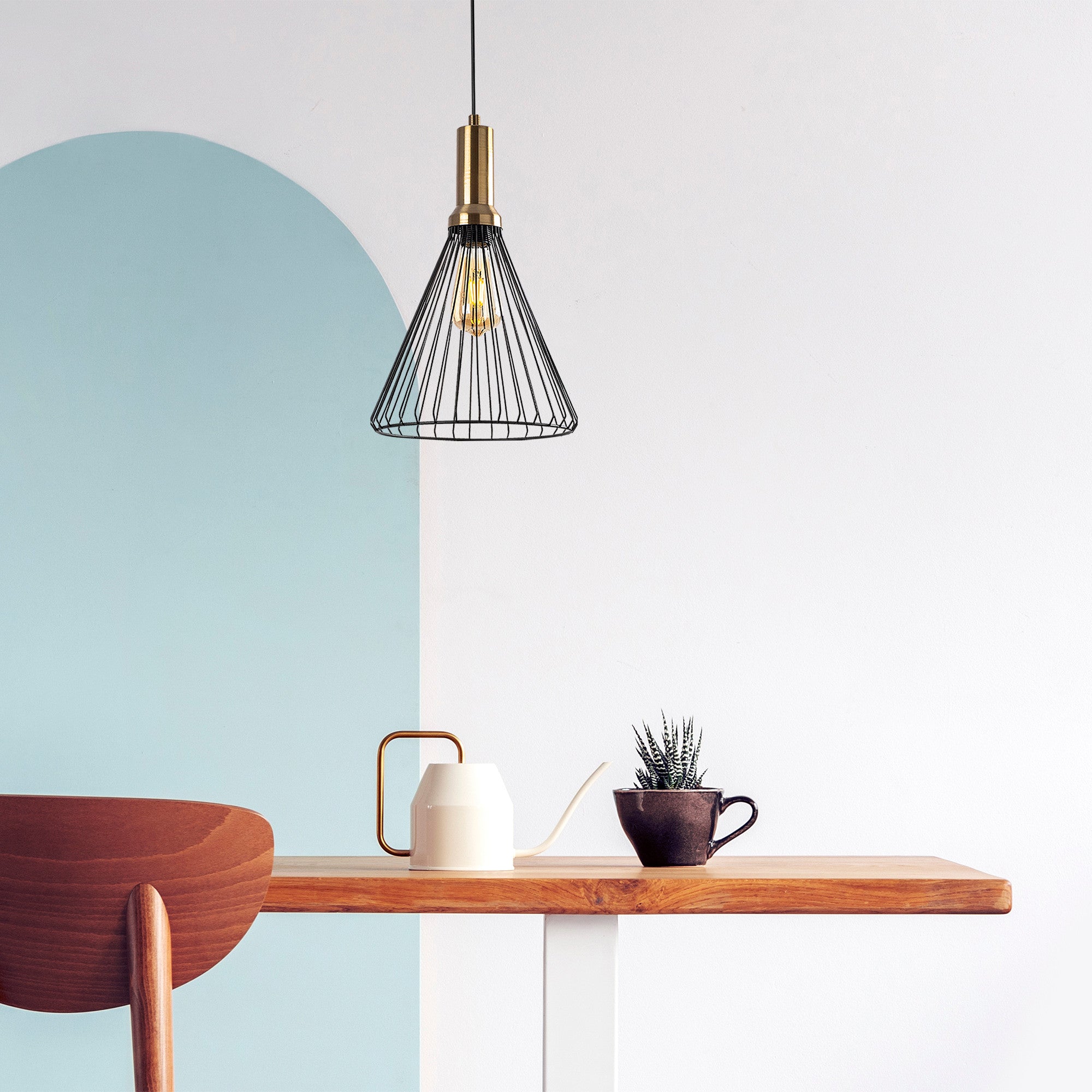 Candeeiro de Teto Industrial Moderno, Acabamento Preto e Antigo, 24x24 cm, Altura Ajustável 50-140 cm, Soquete E27, Design Elegante em Metal para Espaços Glamourosos