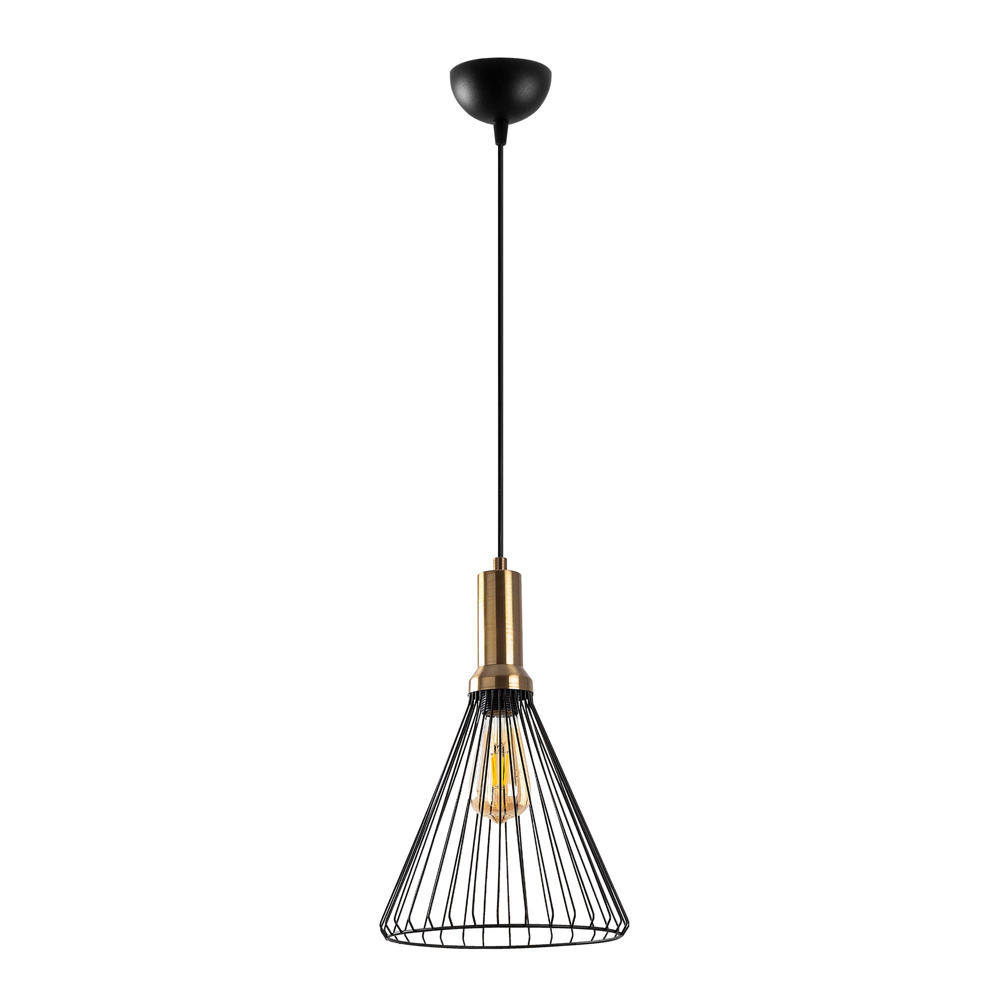Candeeiro de Teto Industrial Moderno, Acabamento Preto e Antigo, 24x24 cm, Altura Ajustável 50-140 cm, Soquete E27, Design Elegante em Metal para Espaços Glamourosos