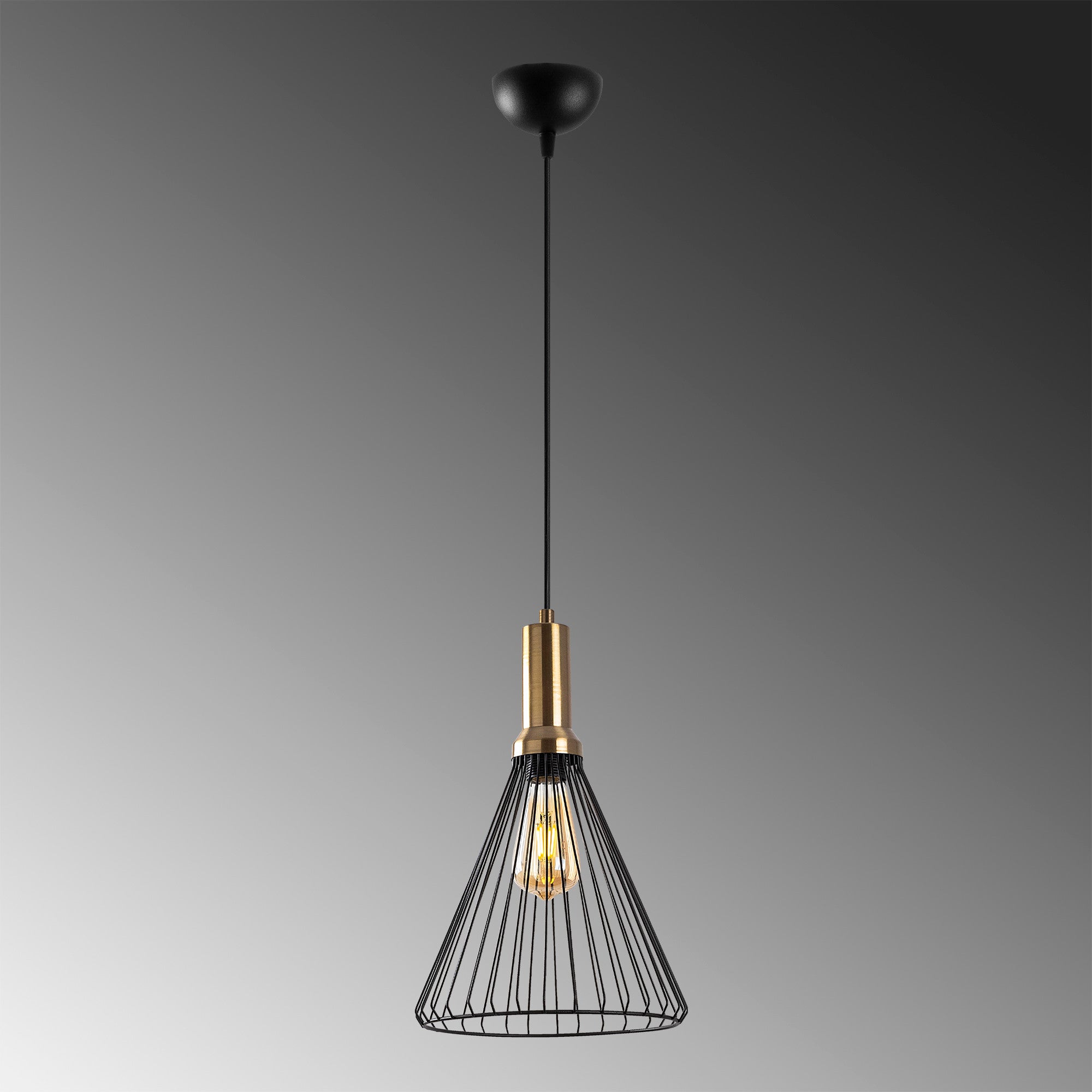 Candeeiro de Teto Industrial Moderno, Acabamento Preto e Antigo, 24x24 cm, Altura Ajustável 50-140 cm, Soquete E27, Design Elegante em Metal para Espaços Glamourosos