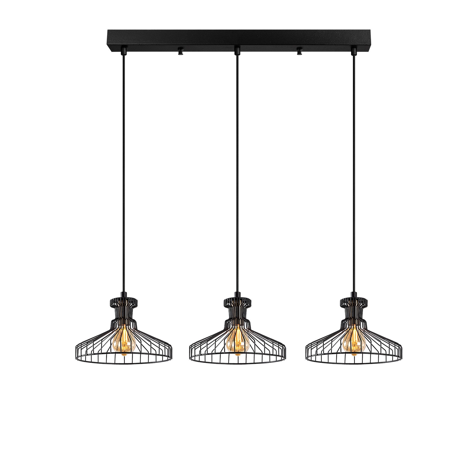 Candeeiro de Teto Industrial, Acabamento Preto e Antigo, 73 x 23 cm, Altura Ajustável 39-129 cm, Corpo de Metal, 3 Soquetes E14, Design Moderno para Casa e Escritório