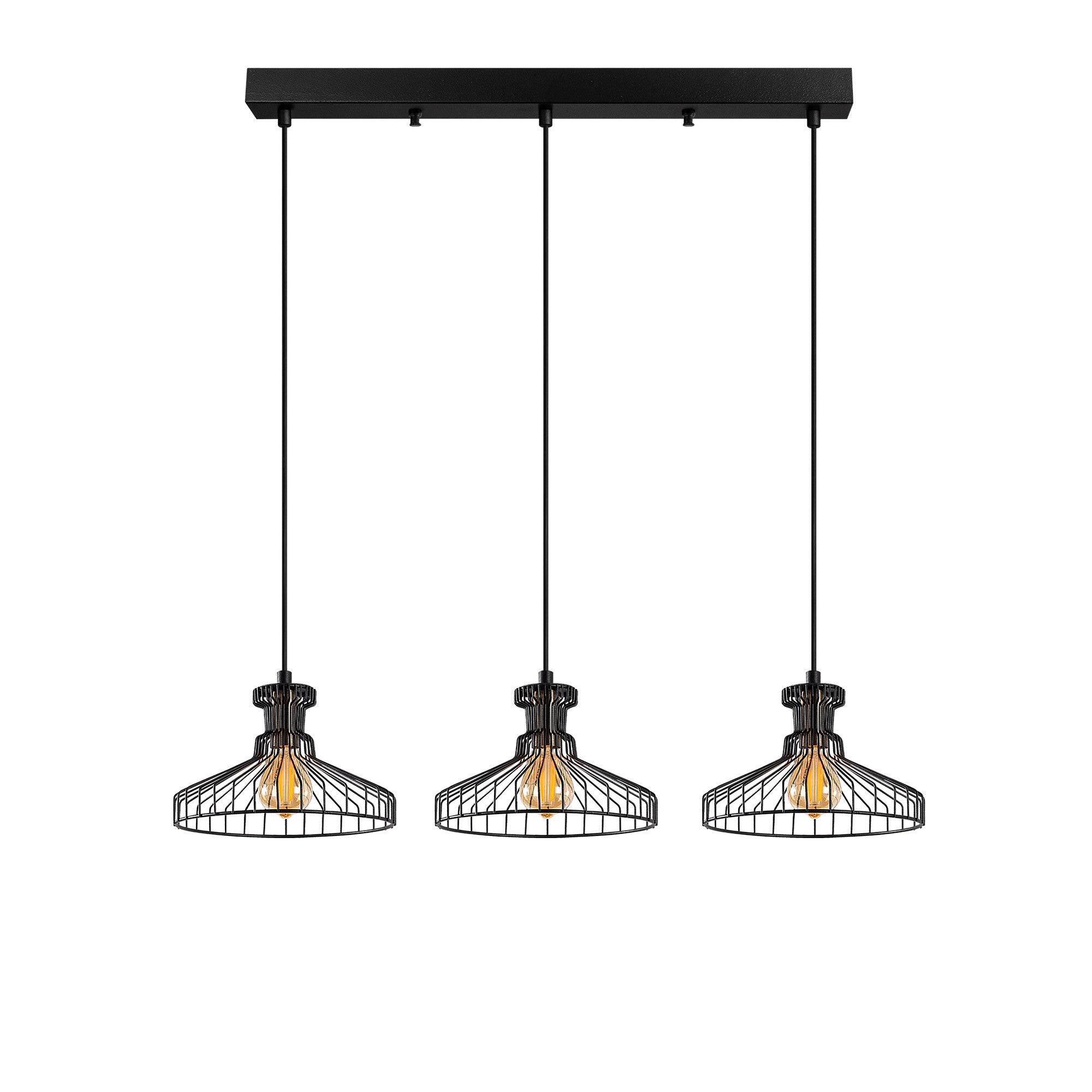 Candeeiro de Teto Industrial, Acabamento Preto e Antigo, 73 x 23 cm, Altura Ajustável 39-129 cm, Corpo de Metal, 3 Soquetes E14, Design Moderno para Casa e Escritório