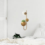 Candeeiro de Parede Elegante, Dourado Brilhante, 15 x 23 x 61 cm | Corpo de Metal e Tampa de Vidro, Soquete E14, IP20 | Design Escandinavo Moderno para Espaços Glamourosos