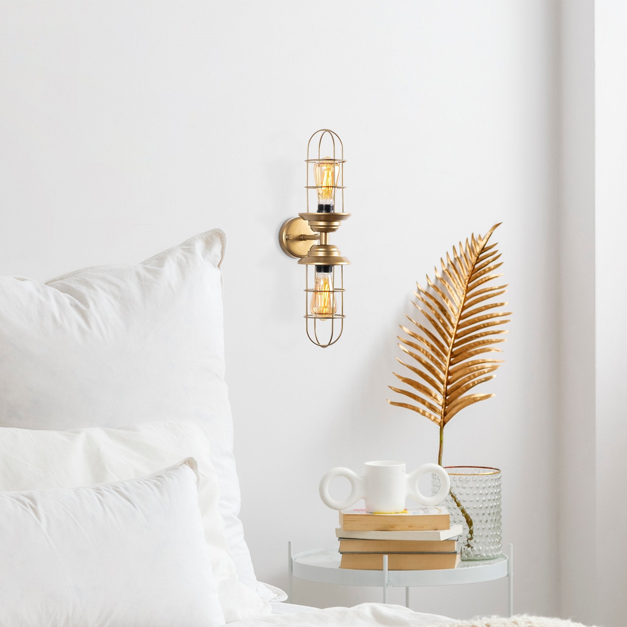 Candeeiro de Parede dourada elegante, corpo de metal, 12 x 20 x 51 cm | IP20, 2 x E27 máx. 40 W | Design glamoroso para decoração e ambientação moderna