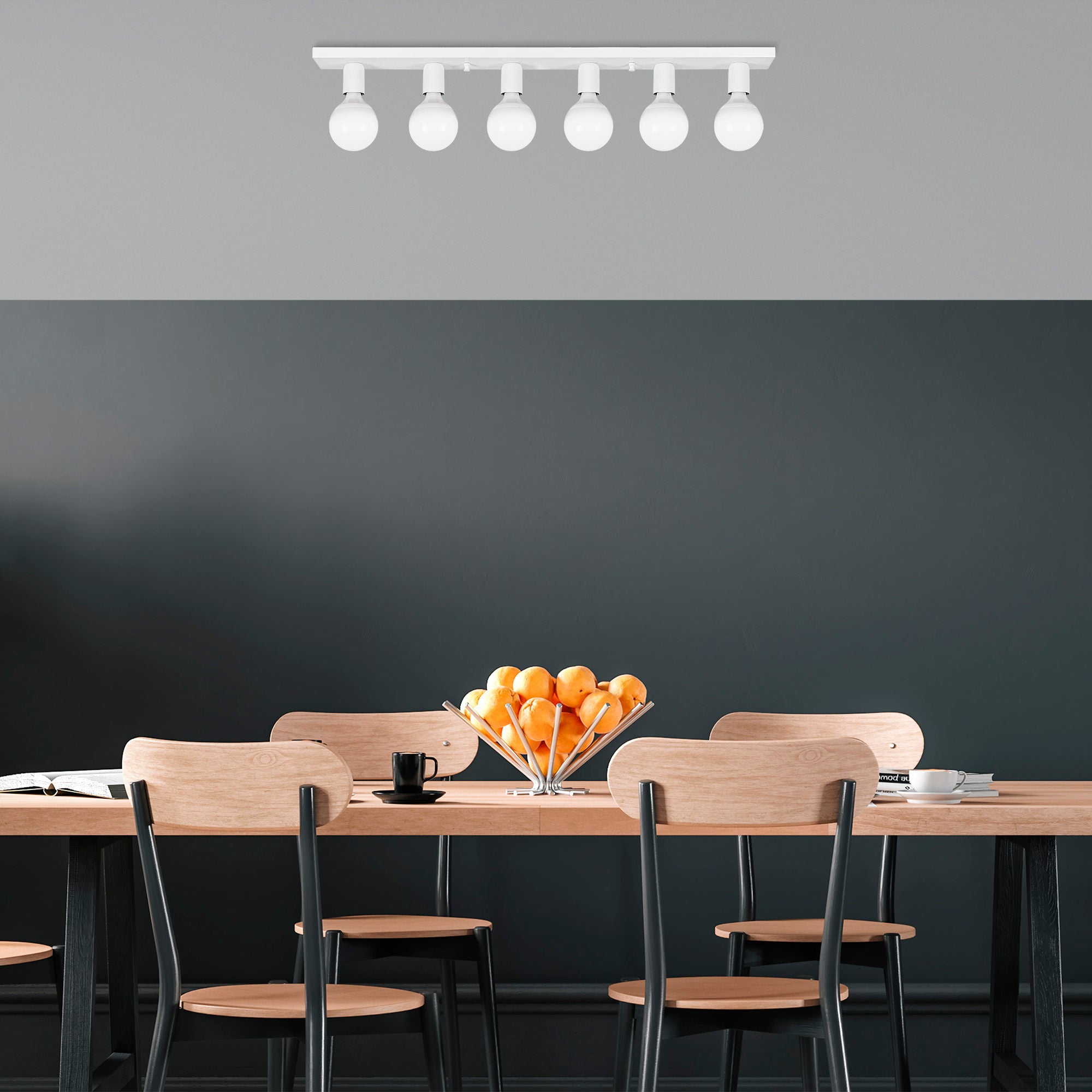 Candeeiro de Teto Branco Elegante, Corpo em Metal, 91 x 10 x 10 cm | 6 Soquetes E27, Máx. 40 W | Design Escandinavo, Perfeito para Espaços Modernos, Classificação IP20