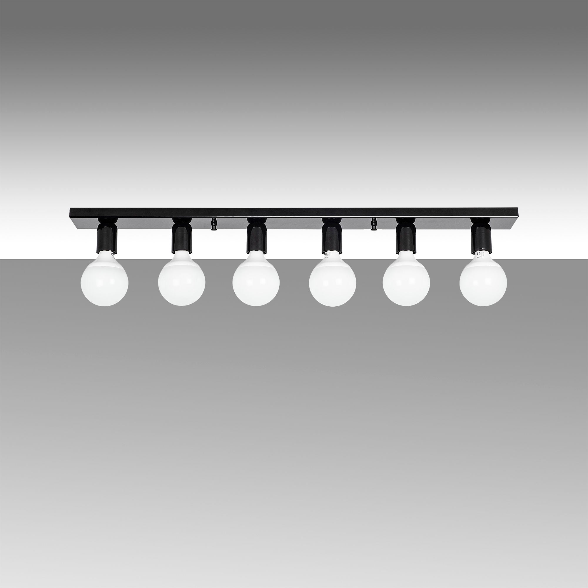 Candeeiro de Teto Industrial Escandinavo, Corpo em Metal, 91 x 10 x 10 cm | 6 Soquetes E27, Máx. 40 W | Design Elegante em Preto e Branco para Espaços Modernos