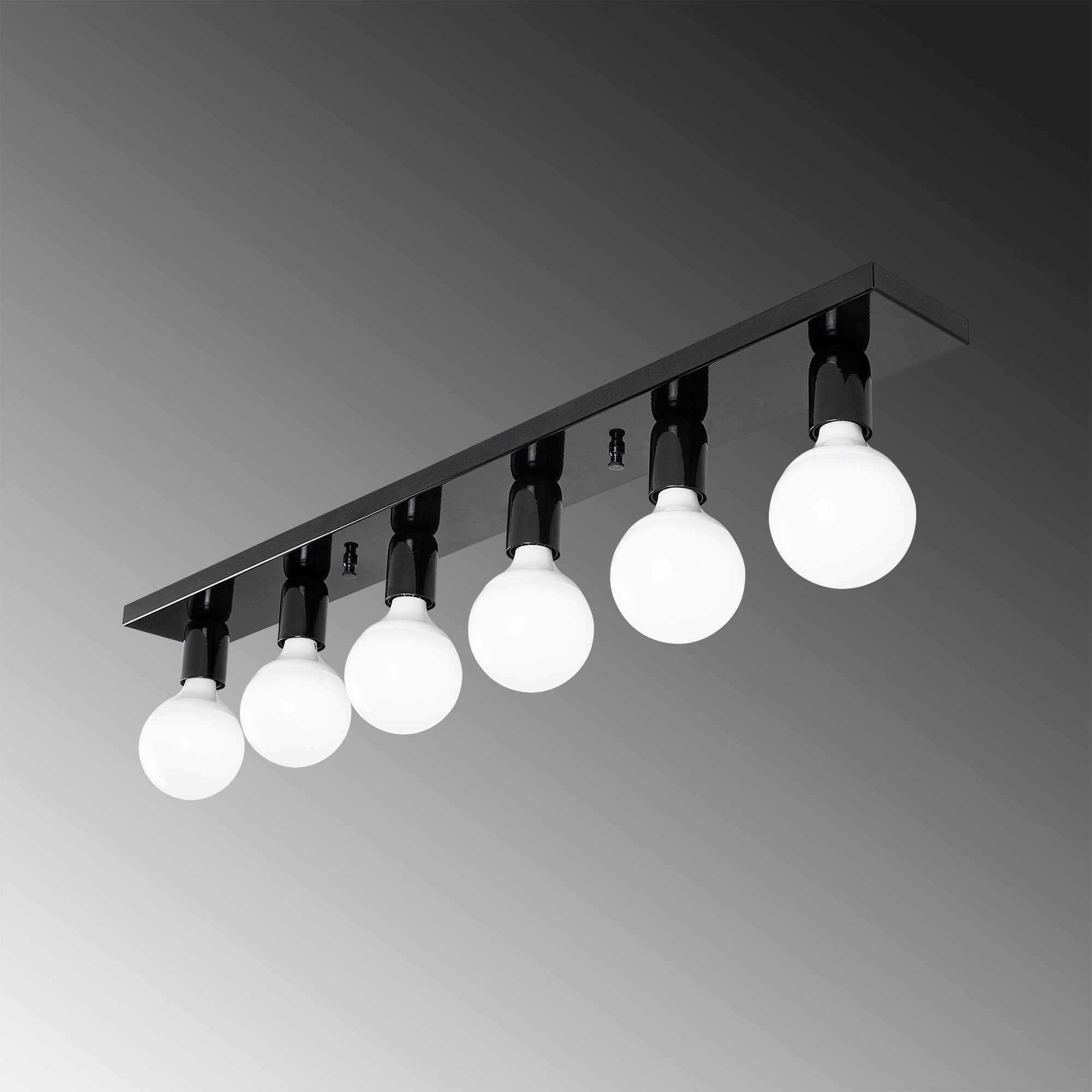 Candeeiro de Teto Industrial Escandinavo, Corpo em Metal, 91 x 10 x 10 cm | 6 Soquetes E27, Máx. 40 W | Design Elegante em Preto e Branco para Espaços Modernos