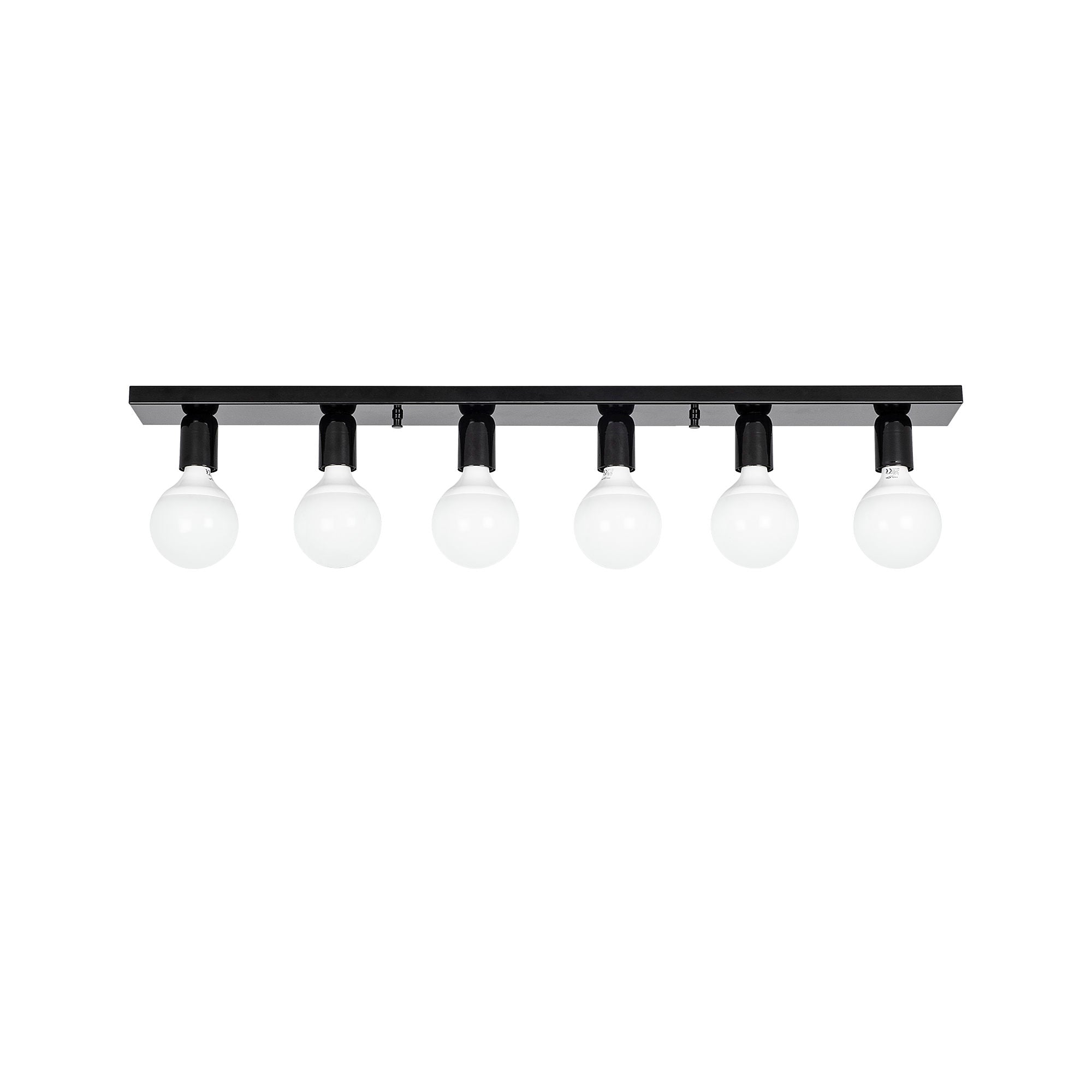 Candeeiro de Teto Industrial Escandinavo, Corpo em Metal, 91 x 10 x 10 cm | 6 Soquetes E27, Máx. 40 W | Design Elegante em Preto e Branco para Espaços Modernos