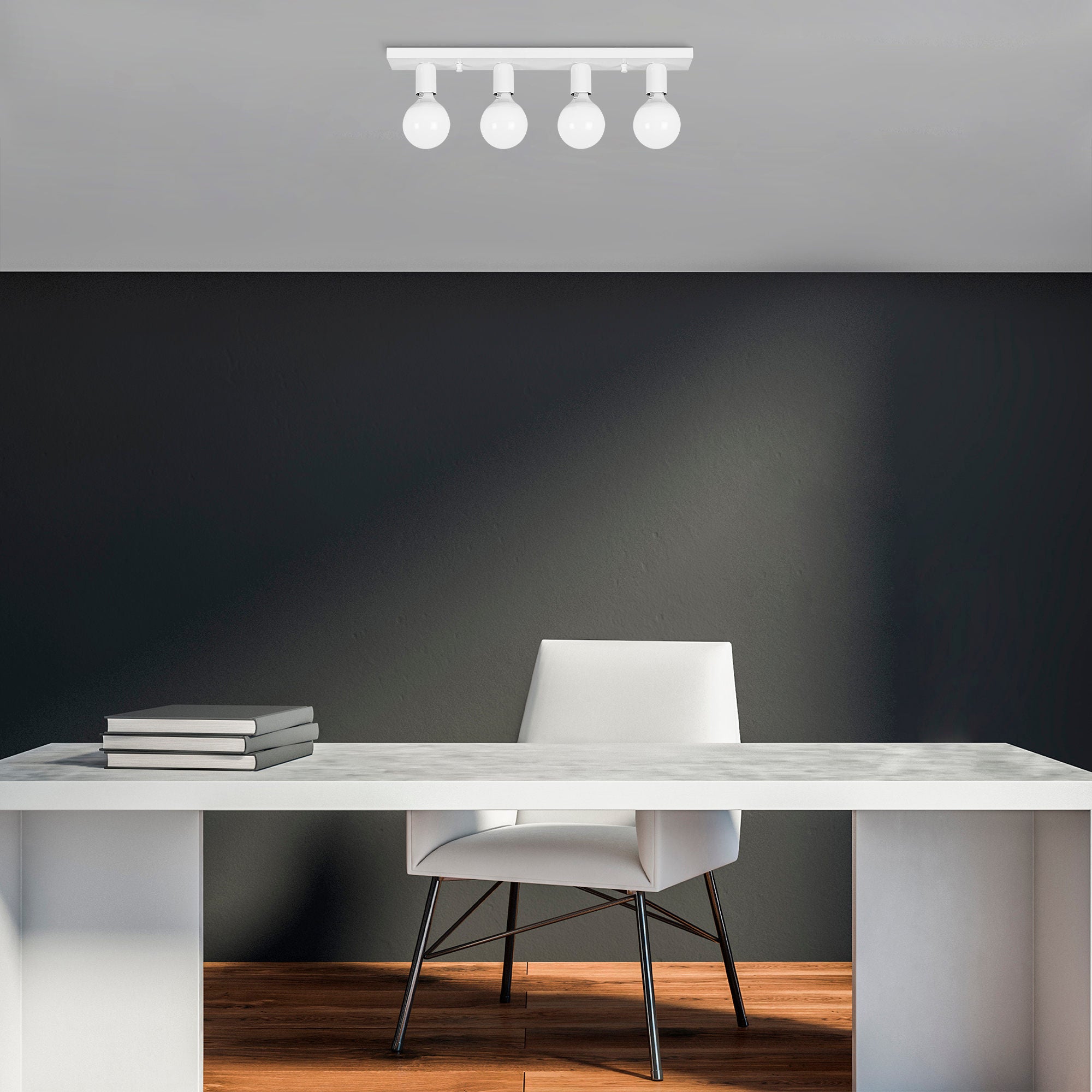 Candeeiro de Teto Branco Elegante, Corpo em Metal, 60 x 10 x 10 cm | 4 x E27 Máx. 40 W | Design Escandinavo, IP20 | Perfeito para Decoração Moderna