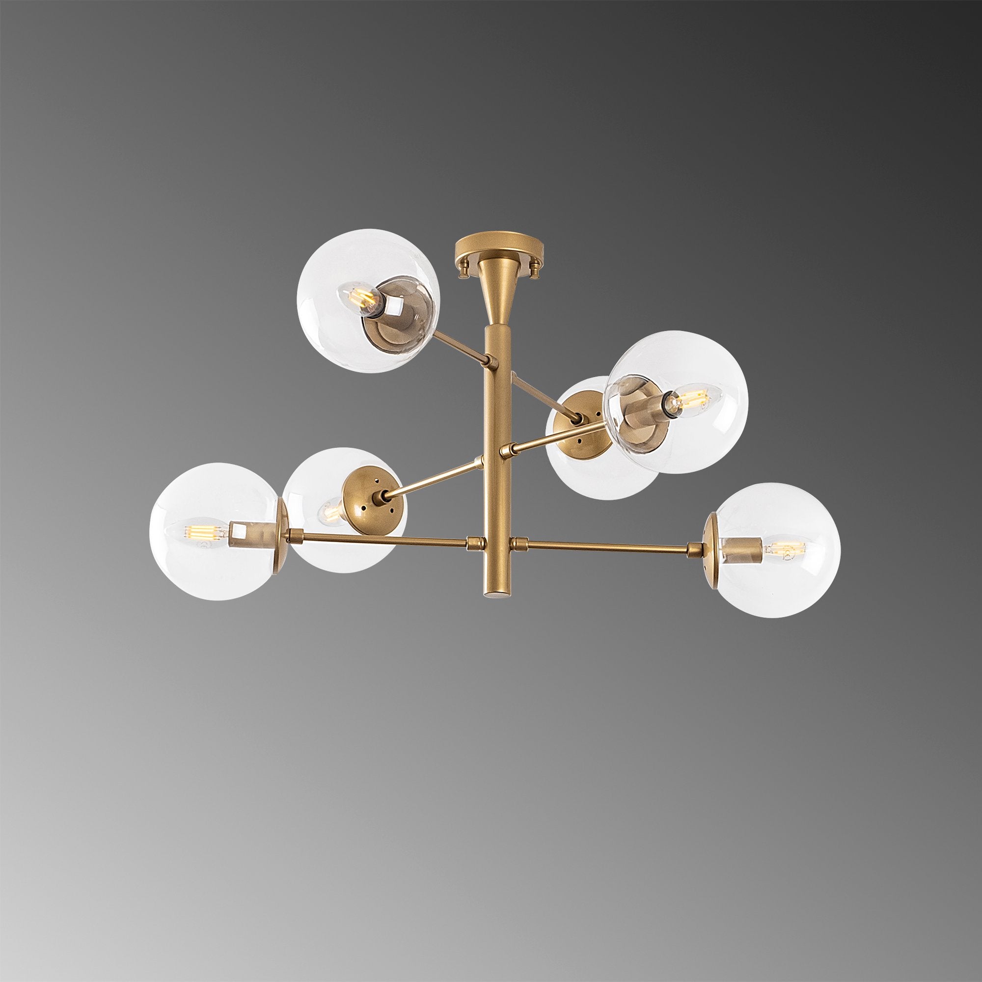 Candeeiro de Teto Dourado Elegante, Corpo em Metal, 75 x 75 x 40 cm | Tampa de Vidro (15 cm) | 6 x E14 Máx. 40 W | Design Escandinavo Glamouroso para Espaços Modernos