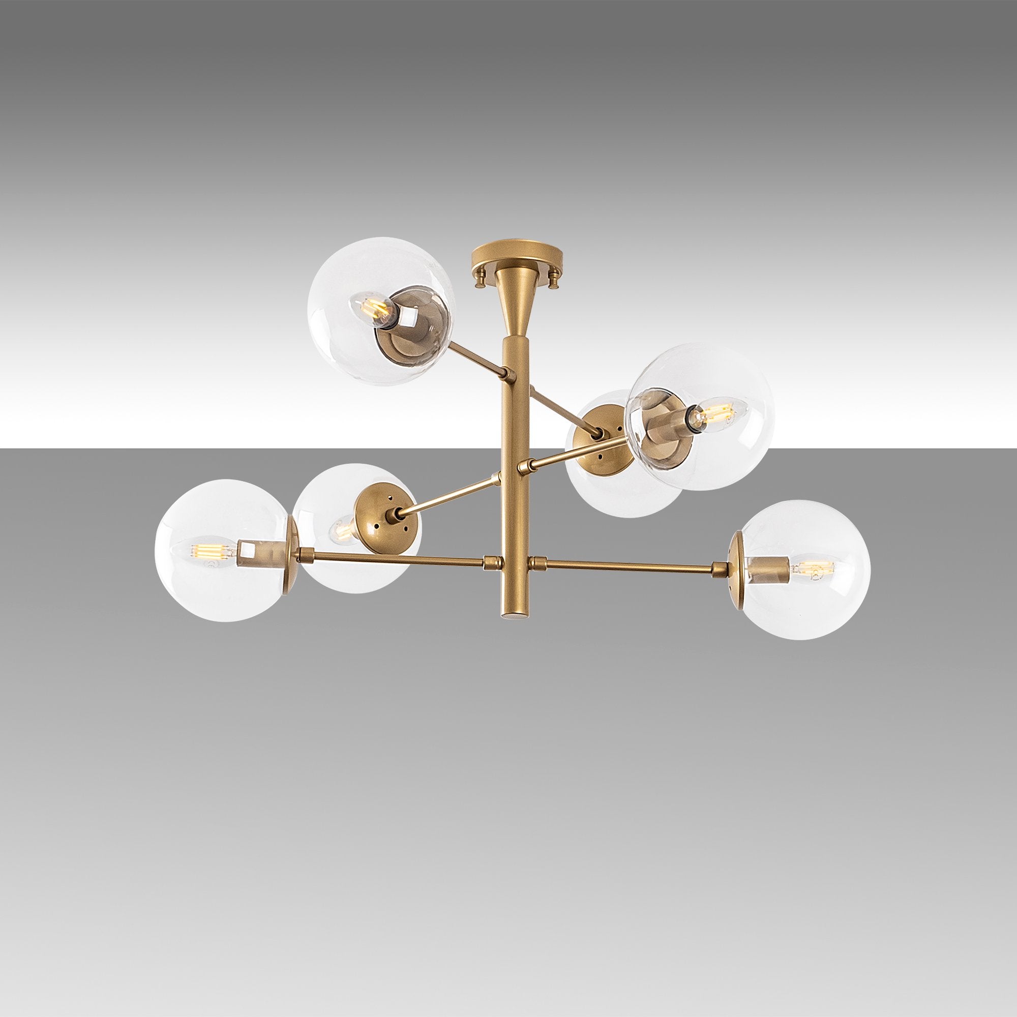 Candeeiro de Teto Dourado Elegante, Corpo em Metal, 75 x 75 x 40 cm | Tampa de Vidro (15 cm) | 6 x E14 Máx. 40 W | Design Escandinavo Glamouroso para Espaços Modernos
