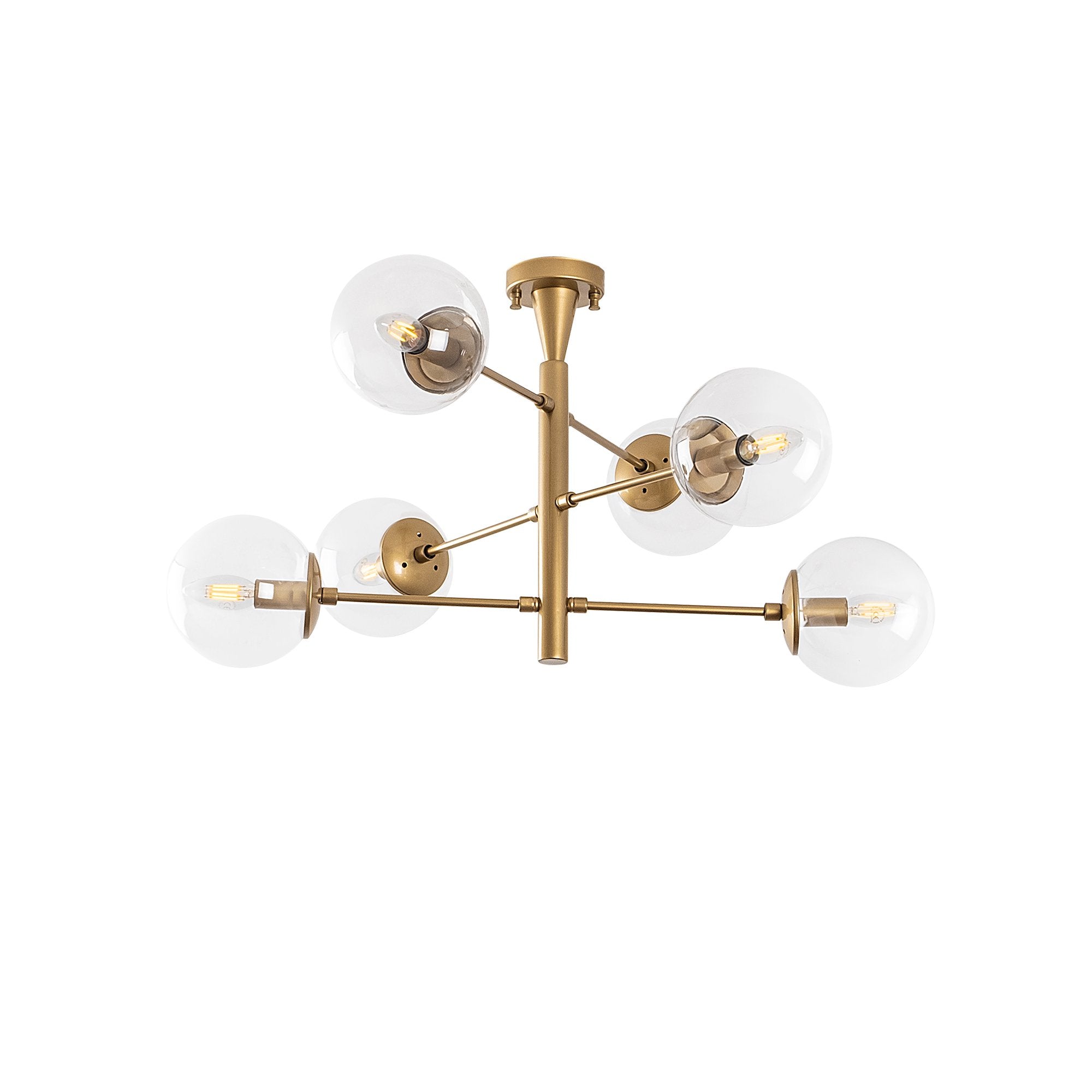 Candeeiro de Teto Dourado Elegante, Corpo em Metal, 75 x 75 x 40 cm | Tampa de Vidro (15 cm) | 6 x E14 Máx. 40 W | Design Escandinavo Glamouroso para Espaços Modernos