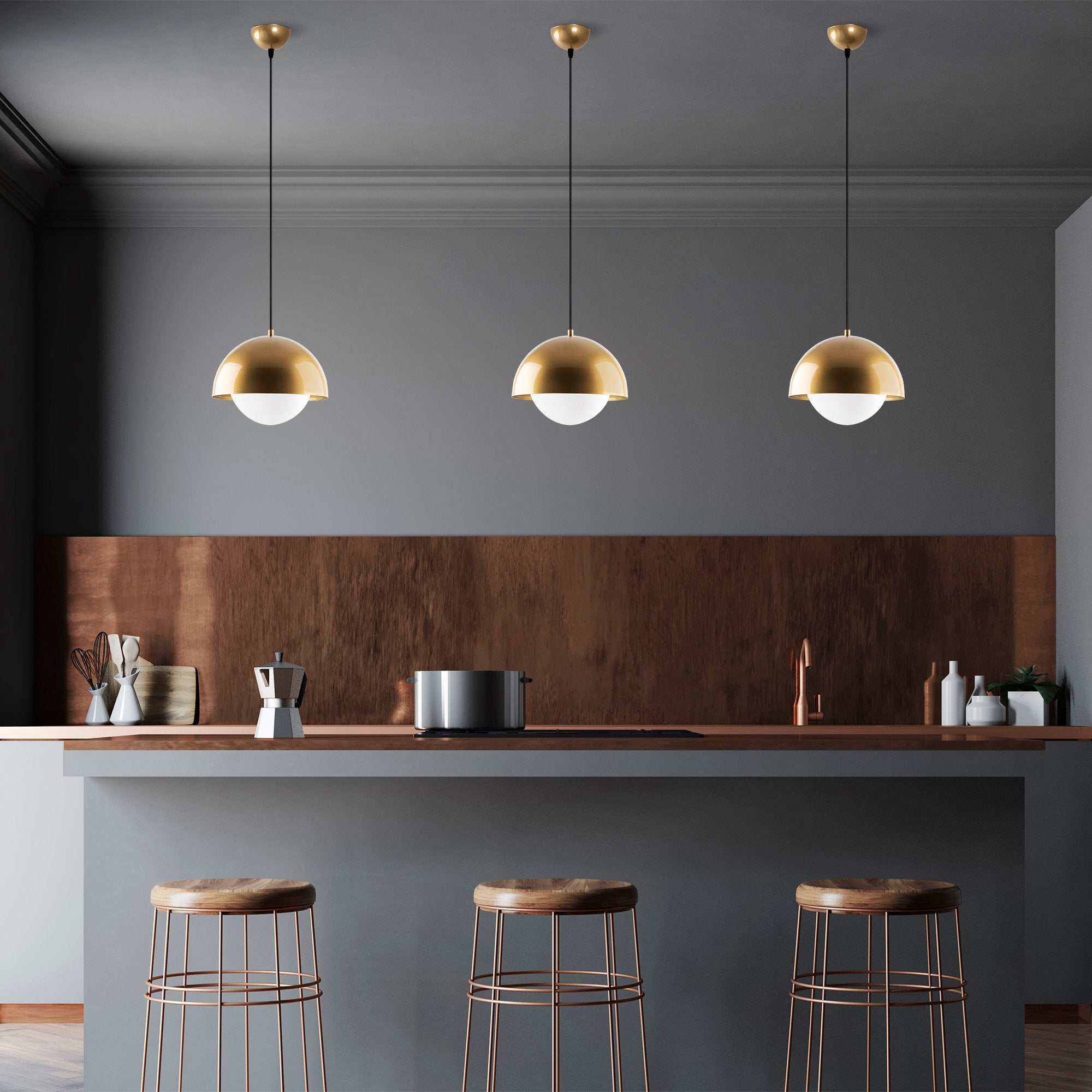 Candeeiro de Teto elegante de ouro, altura ajustável 30 x 30 x 108 cm, corpo de metal e tampa de vidro, IP20, soquete E27, perfeito para decoração glamourosa e escandinava